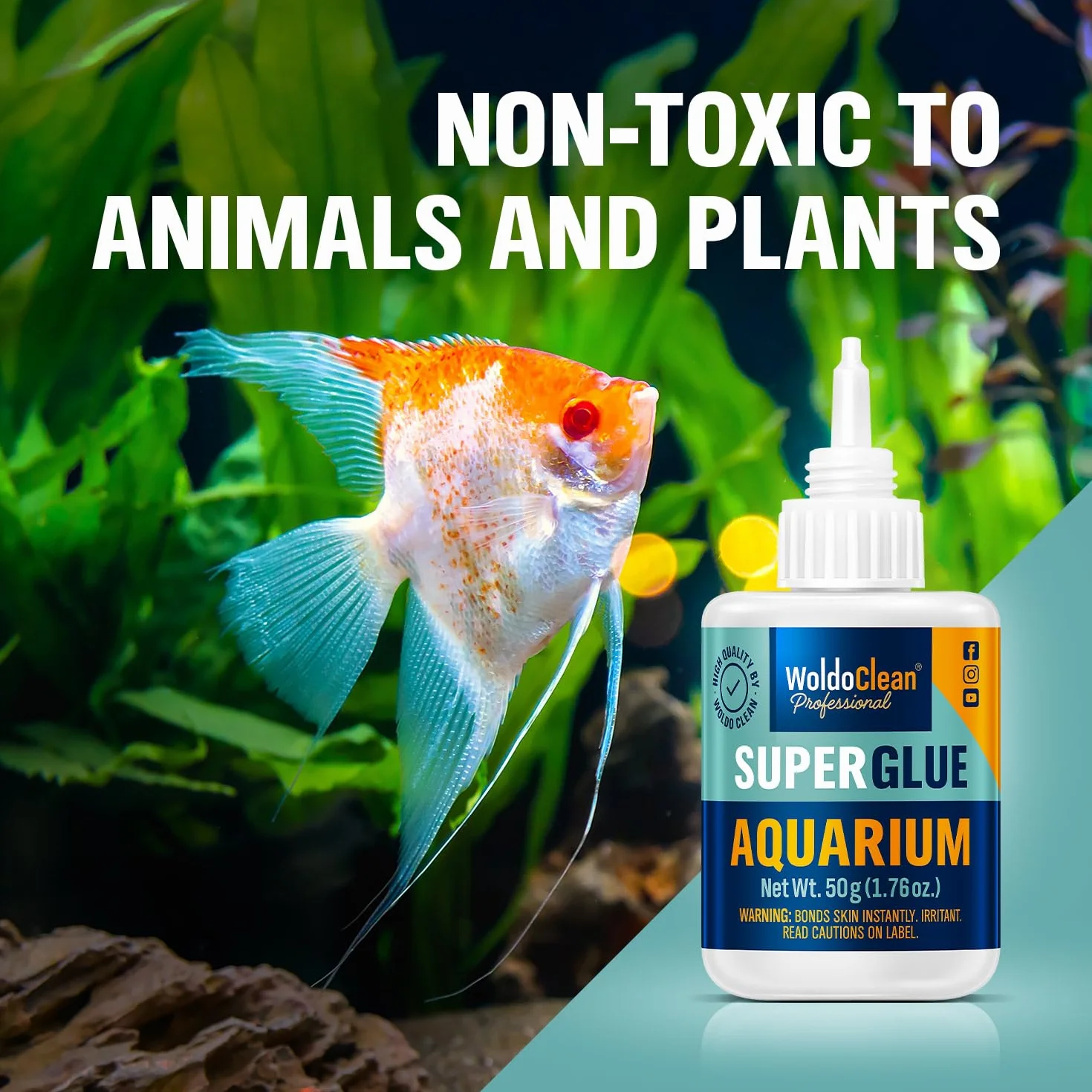 WoldoClean Colle Aquarium Colle Plante 50g Gel - Super Glue Forte pour Aquascaping, Colle Coraux Mousse, Colle Pierre Récif, Cyanoacrylate, Eau Douce, Transparent