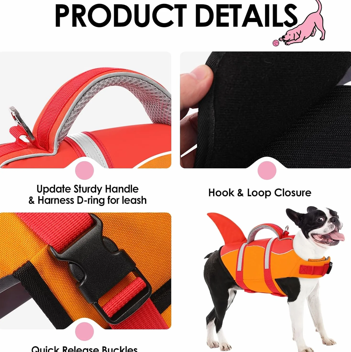 AOFITEE Gilet de Sauvetage Chien Réglable Natation Haute Flottabilité Poignée Réfléchissant Petite Moyenne Grande Taille