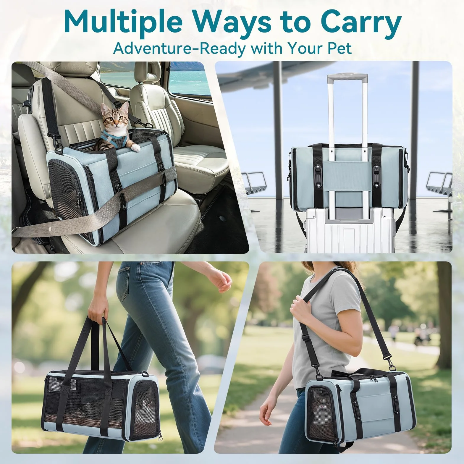 Petsfit Sac de transport souple pour chat et petit chien avec boucles de sécurité et fermetures éclair verrouillables