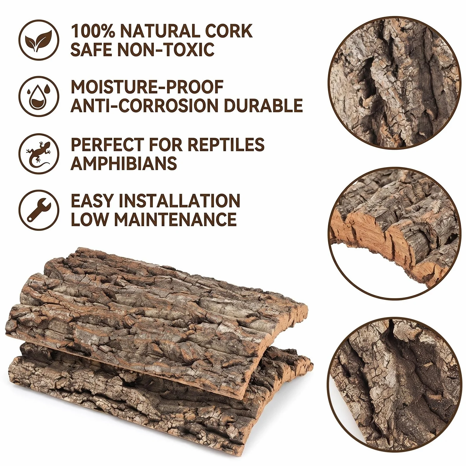 Panneau Arrière de Terrarium en Écorce de Liège Naturelle 30 x 20 cm pour Reptiles