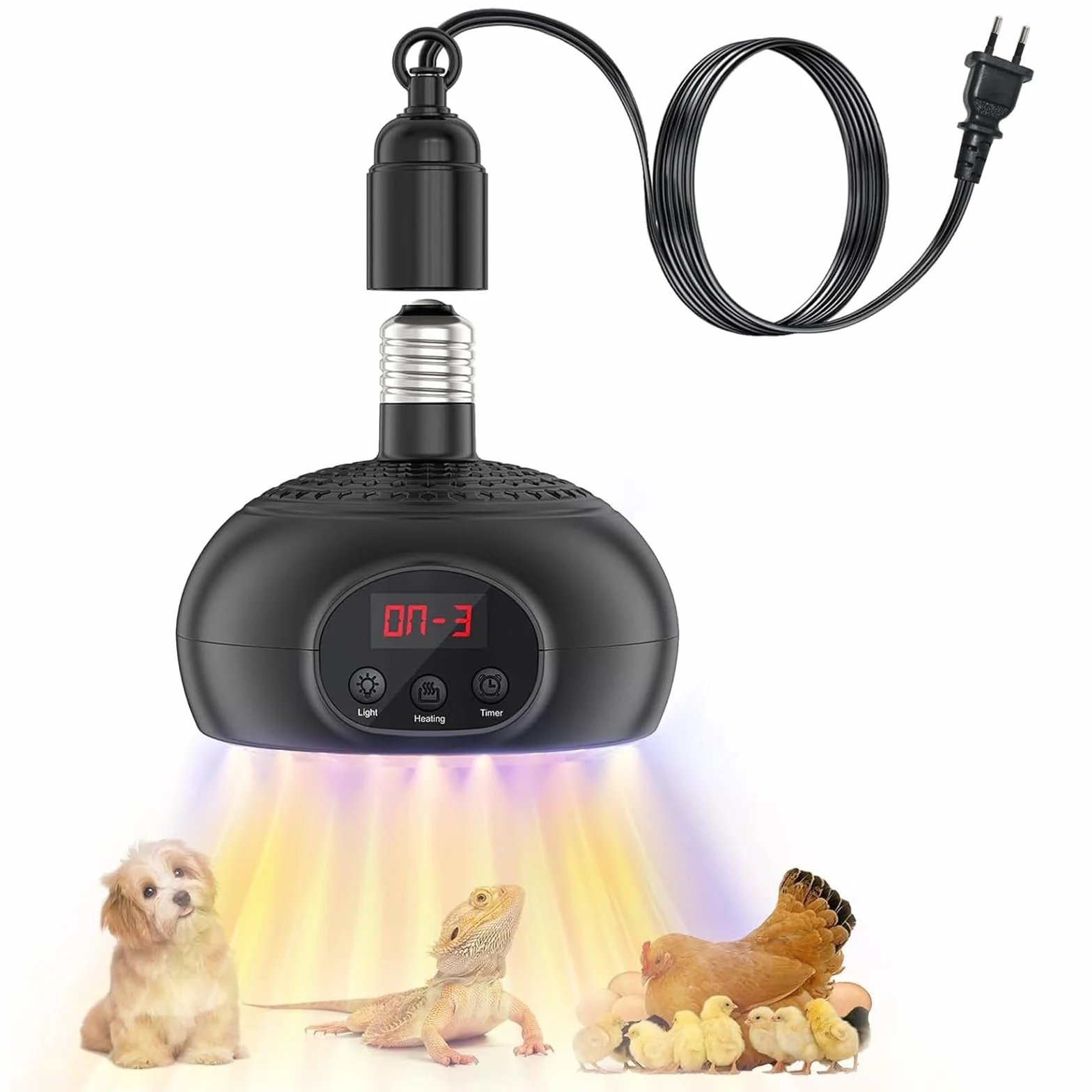 Lampes Chauffantes pour Poulaillers 200 W 350 W 500 W avec Lumière UVA/UVB Timer 3-6-9-12H Portable