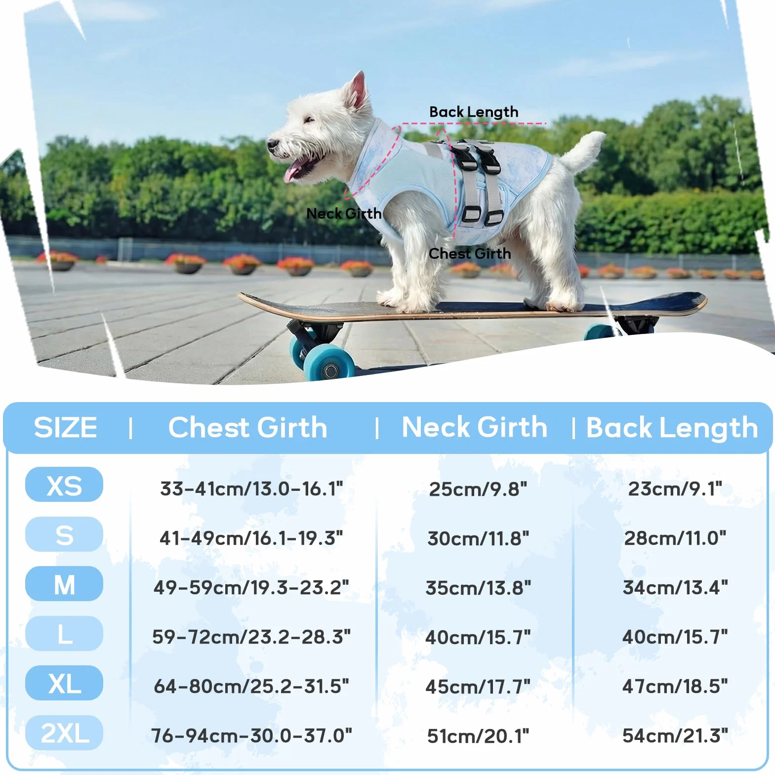 Gilet Rafraîchissant Chien Harnais Réglable Anneau D Brume Ciel XL