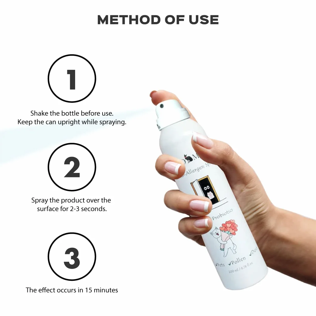 Spray Probiotique Anti-Allergie pour Chats 200 ML Neutralise Fel d 1 Tapis Canapés Linge