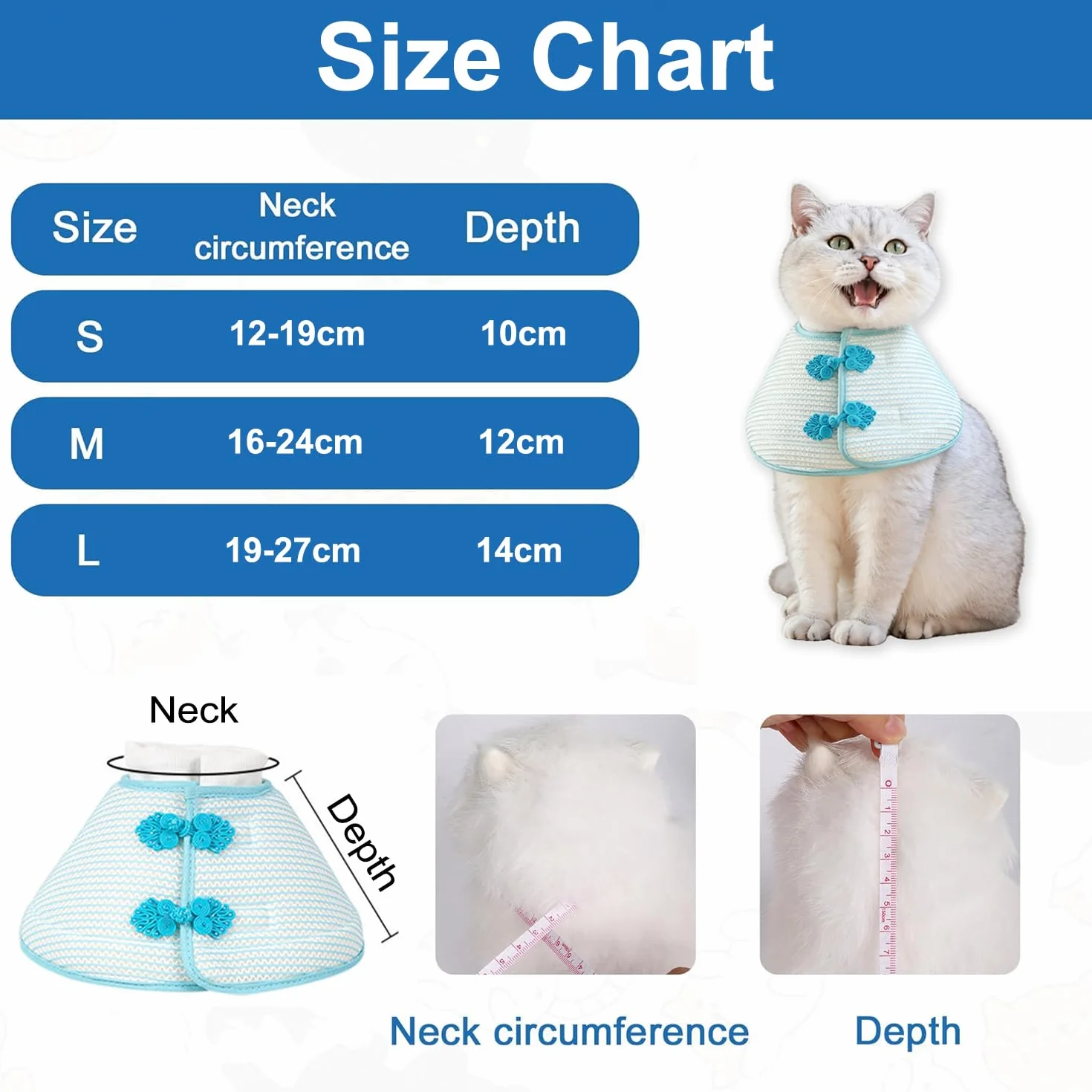 Collerette Chat Anti Léchage Doux Ajustable Collier de Récupération pour Chats Chaton Empêche Lécher Plaies (M)