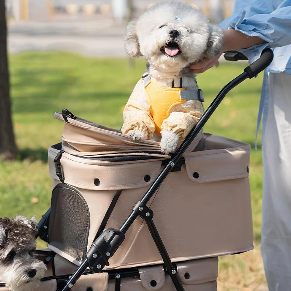OHMG Poussette double pour chien Chat,3-en-1 Pliable poussette pour 2 animaux jusqu'à 25 kg, Transporteur pour chats,Sac de transport pour cage pour chien,Poussette Buggy,Détachables