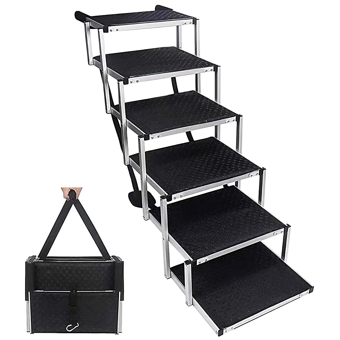 Escalier pour chien, voiture, 6 marches, pliable, jusqu'à 85 kg, pour grands chiens et animaux âgés, échelle pour chien en aluminium, 80 cm de haut, pour camions et SUV