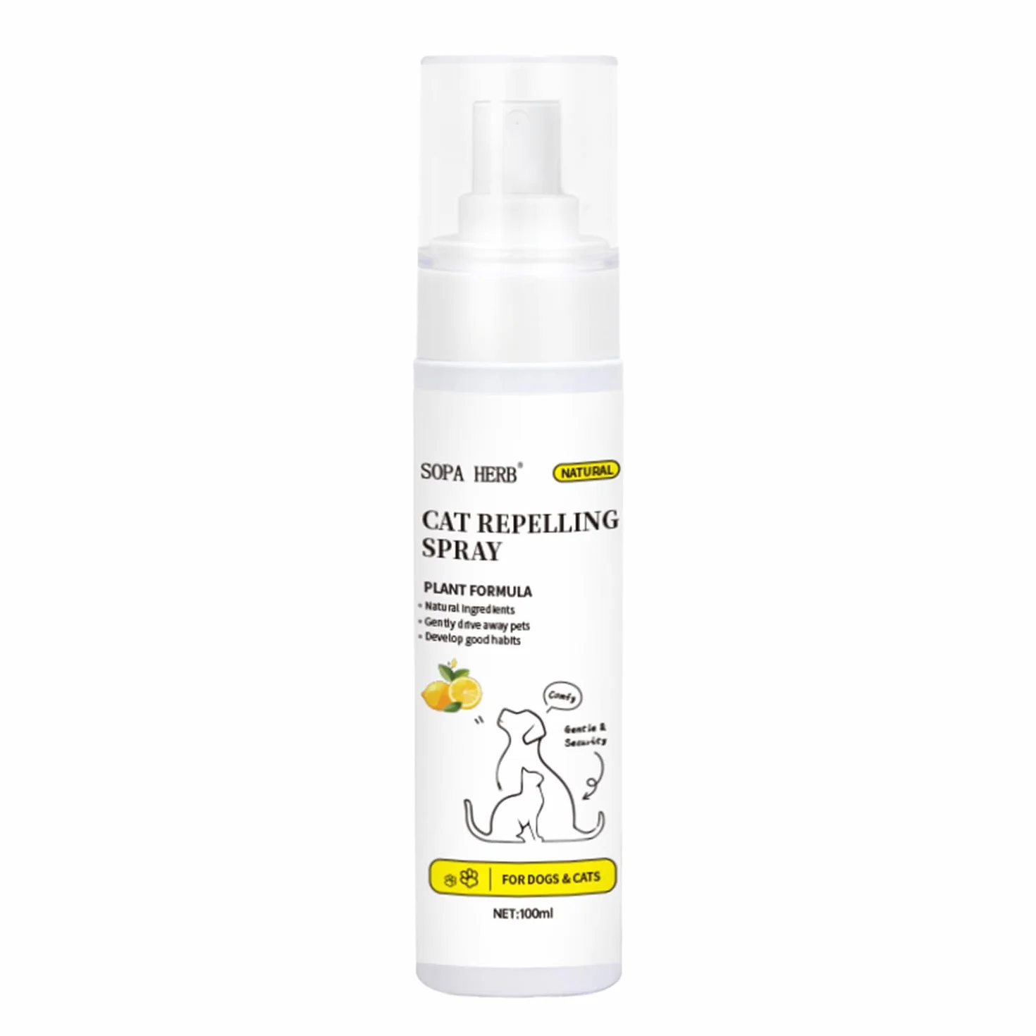 Sopa Herb Spray Répulsif pour Chats 100ml, Protection Intérieure et Extérieure, Parfum Frais d'Orange