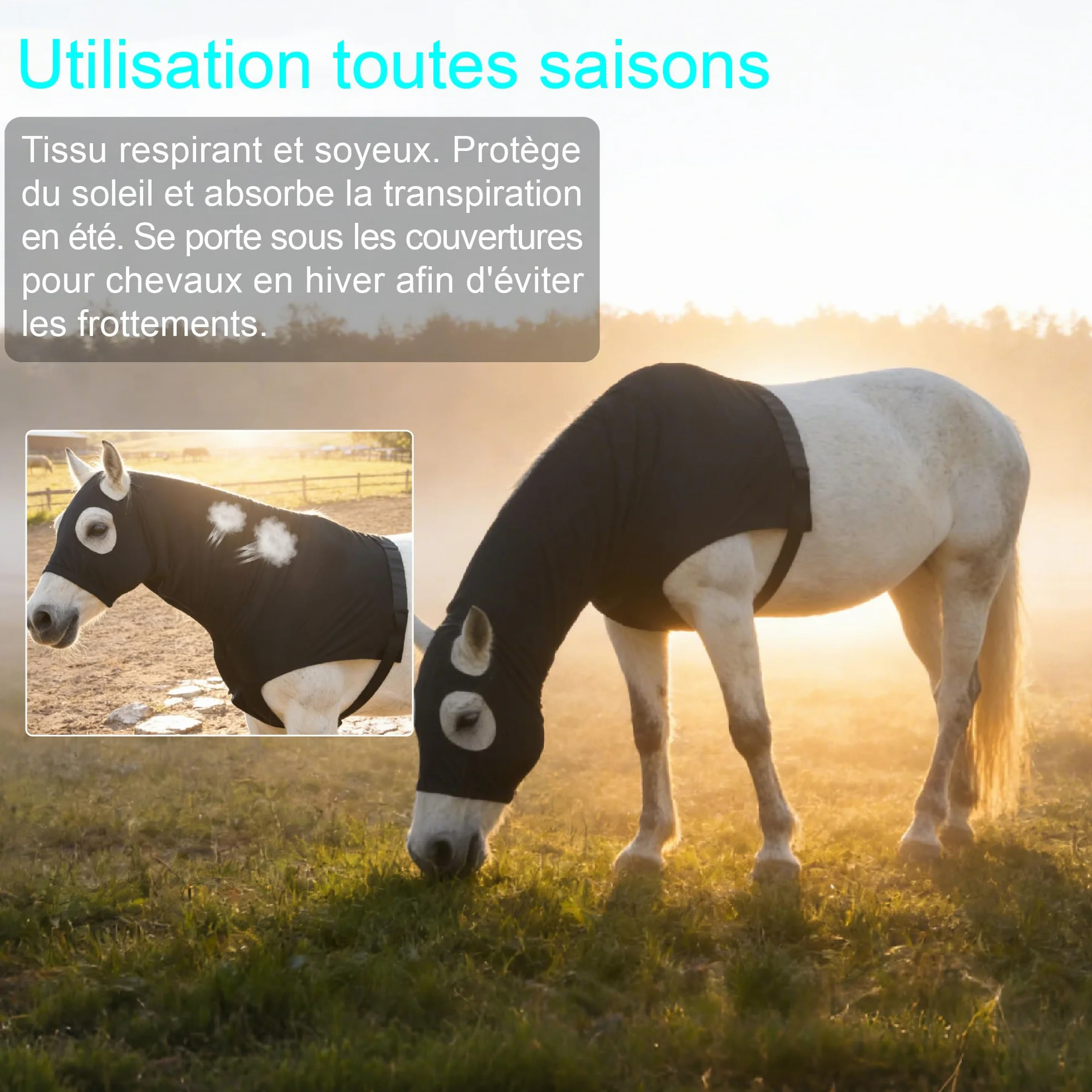 Cagoule Élastique Cheval avec Fermeture Éclair Noir Medium