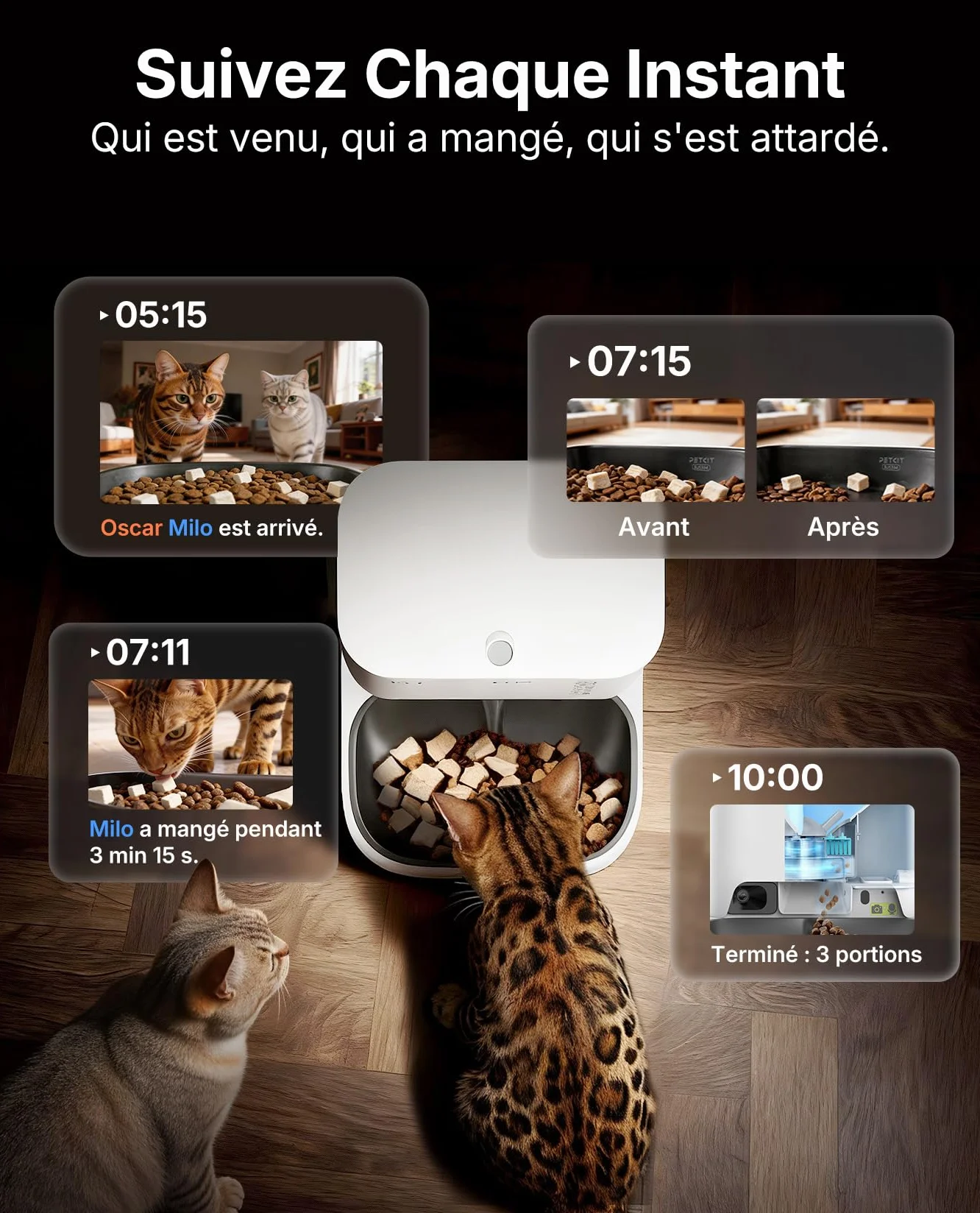 PETKIT YumShare Dual-Hopper 2 Distributeur Automatique de Croquettes pour Chat avec Caméra HD 1080P, Reconnaissance faciale, Vision Nocturne, Wi-Fi 2.4G&5GHz, 5L