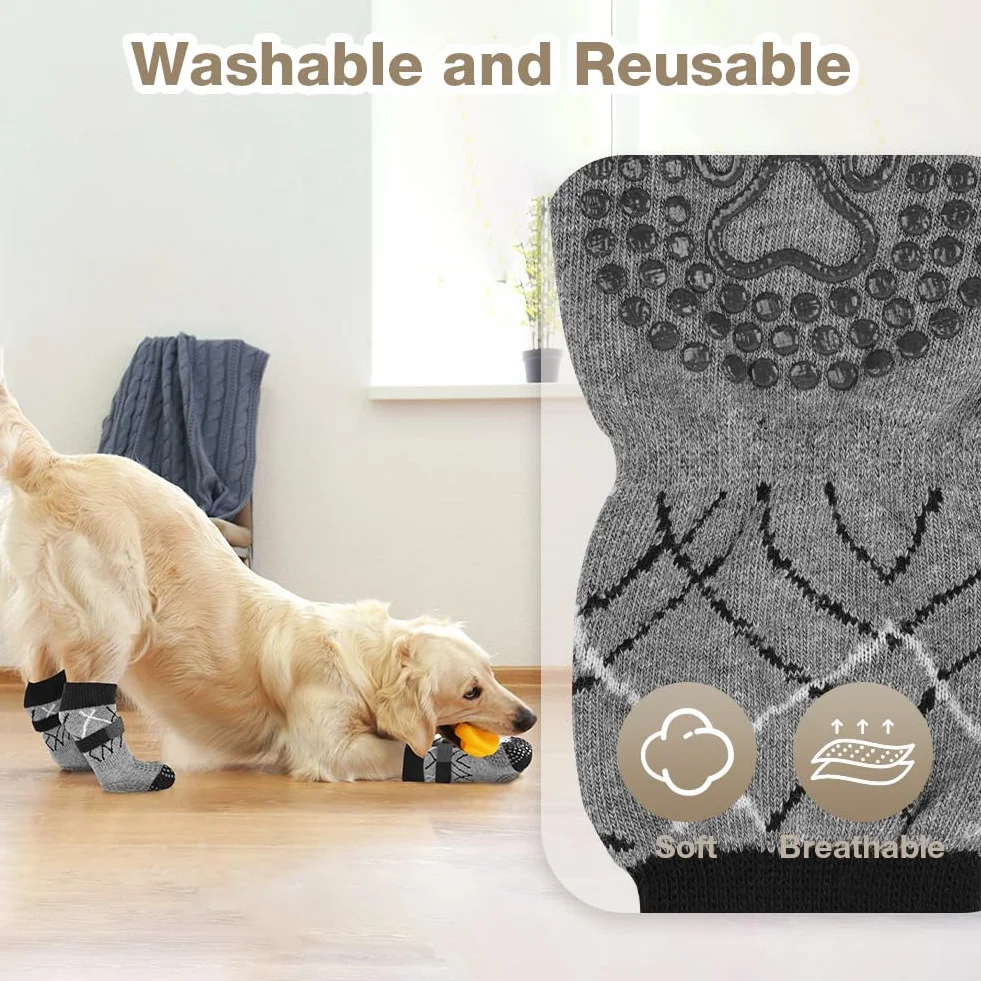 Chaussettes Antidérapantes pour Chien 2 Paires Réglables Protège-Pattes Double Face XS