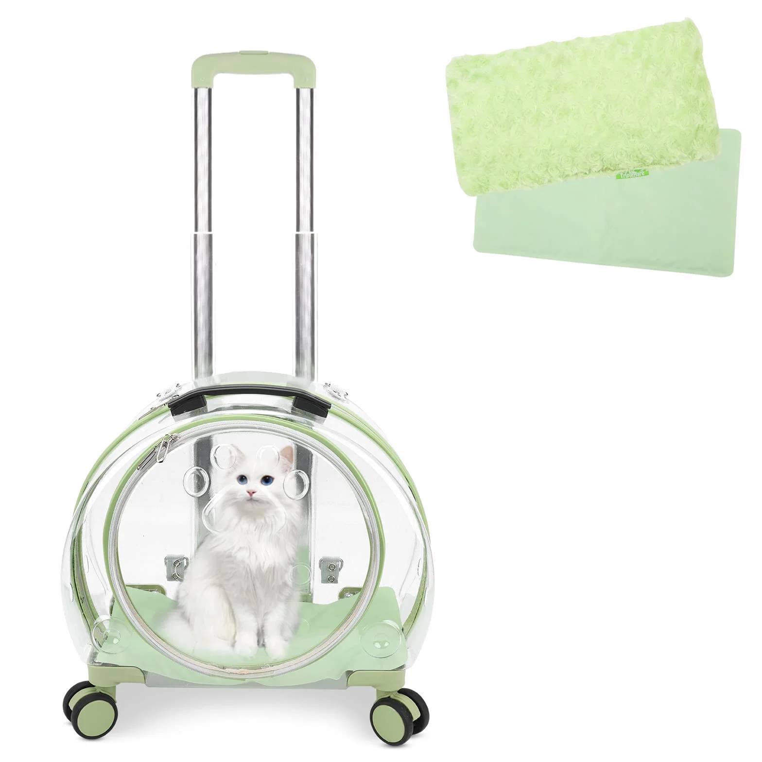 Sac de transport pour chat avec roulettes, transporteur mobile avec manche télescopique, sac de transport avec roulettes pour chiens et chats, transporteur de voyage portable pour petits animaux de