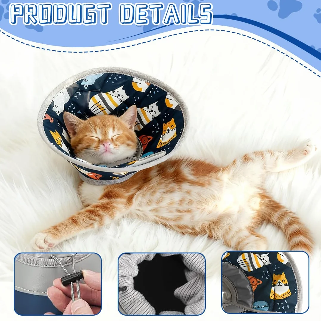Doux Collier Chat Anti Léchage Réglable Élisabeth Récupération pour Chats Petits Chiens