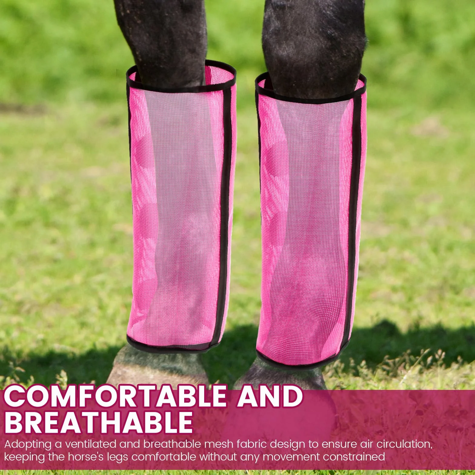 Lot de 4 bottes en maille respirante pour cheval - Legging confortable - Fatigue des jambes - Enroulez les jambes pour protéger (rose)