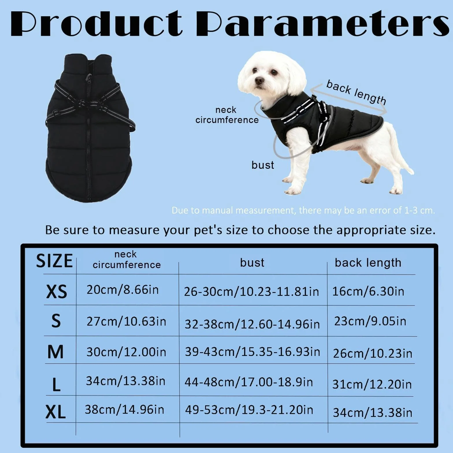 ZoneYan Imperméable Manteau pour Chien Hiver Petite Taille avec Harnais Réfléchissants Réglable Veste Chauds Chiens