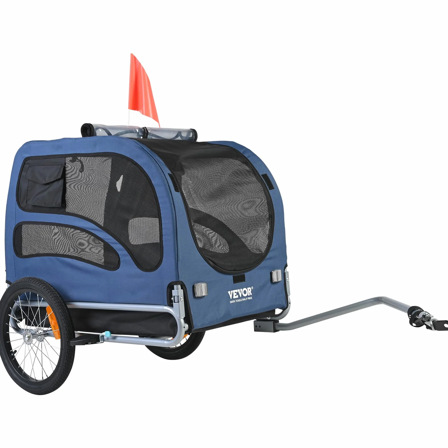 VEVOR Remorque de vélo pour Chien 30 kg Acier au Carbone Tissu Oxford 600D Pliable 1440 x 720 x 779 mm Orange Gris