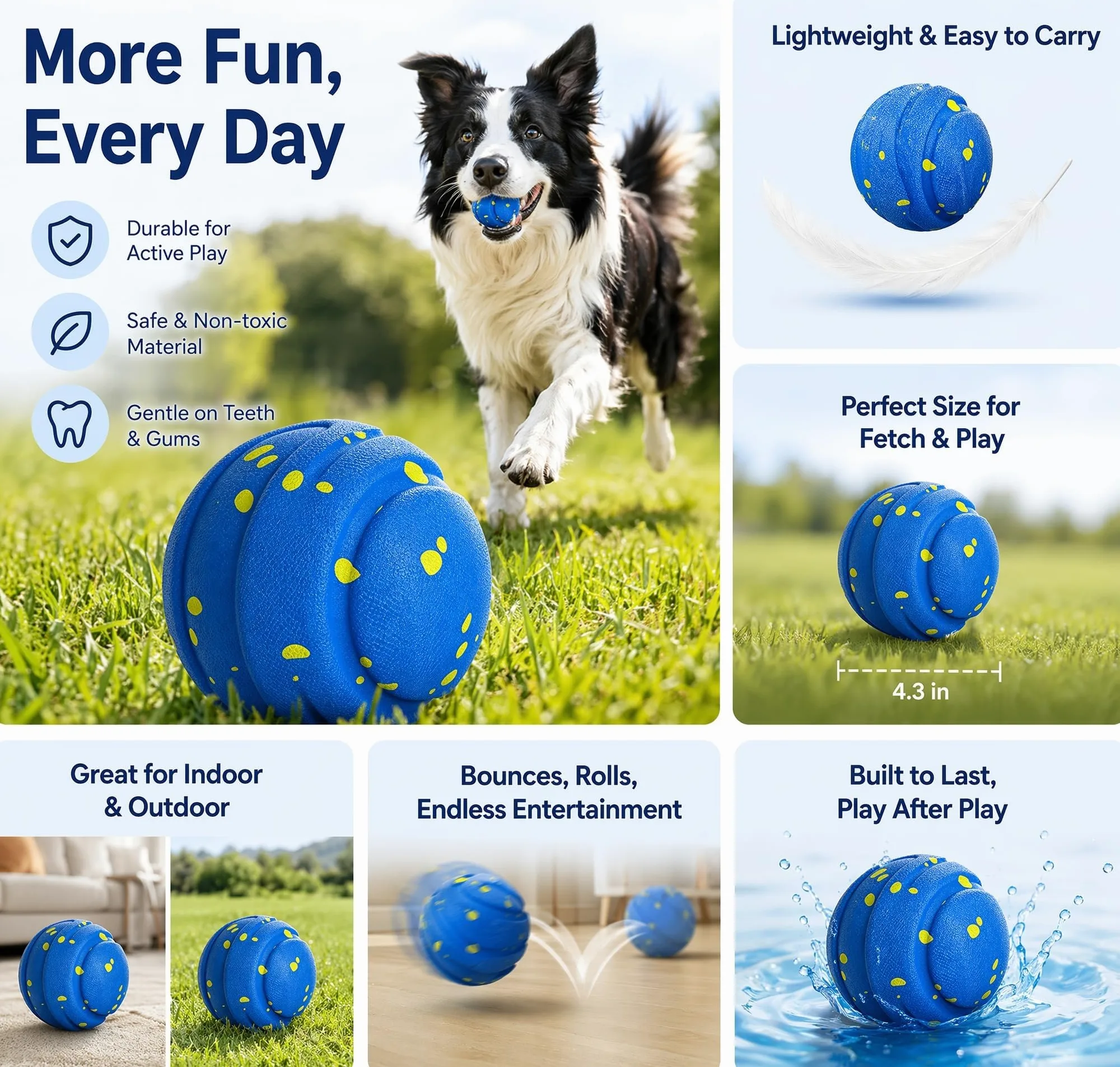 Balle interactive pour chien pour mâcheurs agressifs, jouets à mâcher pour chien, jouets d'enrichissement pour chien, mouvement automatique, rebondissement, rotation, rechargeable de type C