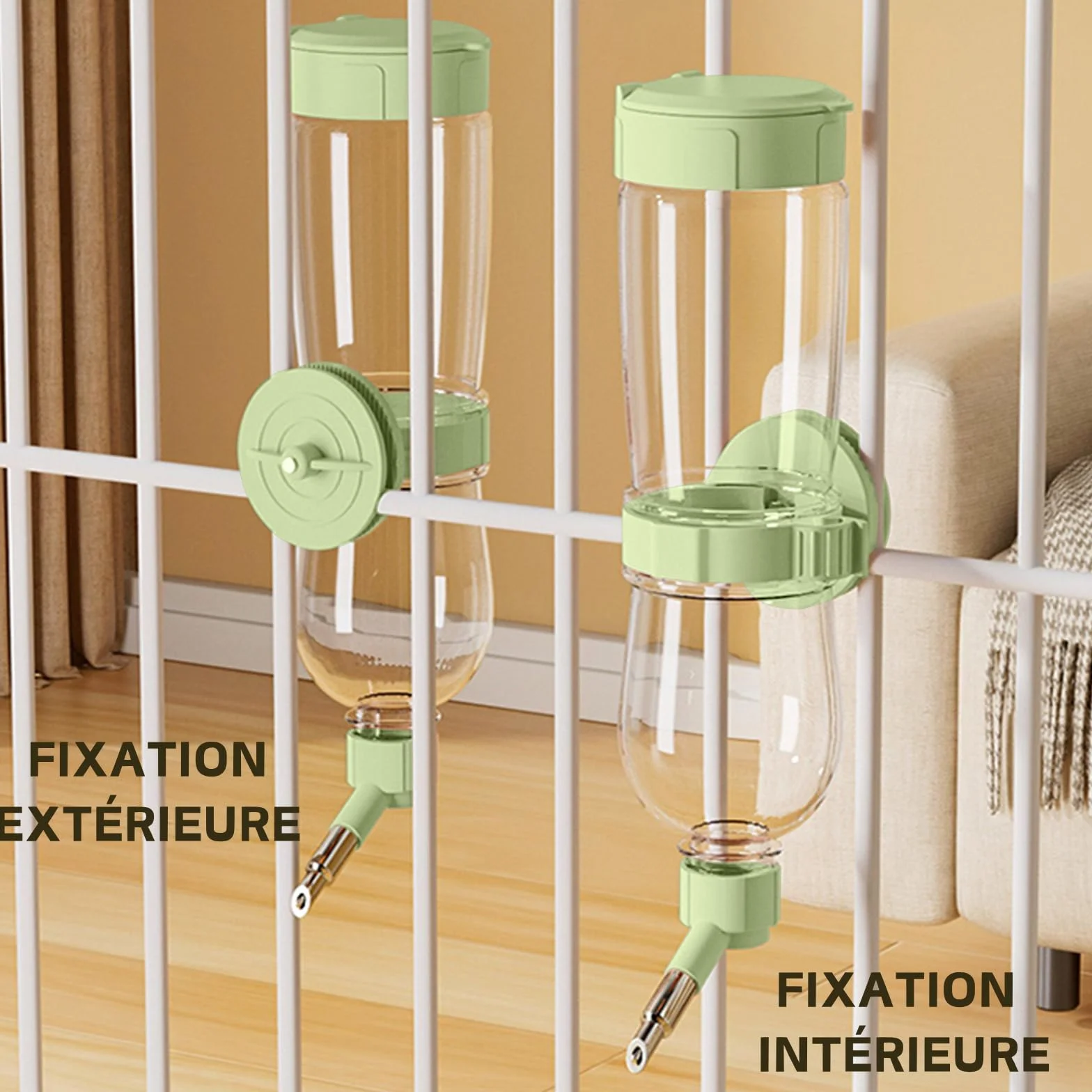 Mangeoire à Eau pour Oiseaux, Distributeur Automatique Cage, Bouteille Suspendre Perruche Canari Cockatiel Pinson Budgerigar Vert 240ml
