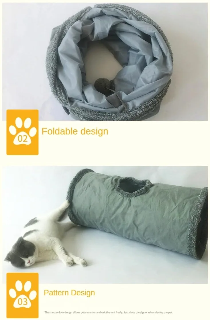 Tunnel Pliable pour Chat Tube De Jeu pour Chaton 30x30cm pour Grands Chats Chiens Lapins avec Balle Jouets pour Chats 2 Trous en Daim Jouets pour Animaux De Compagnie avec Balle