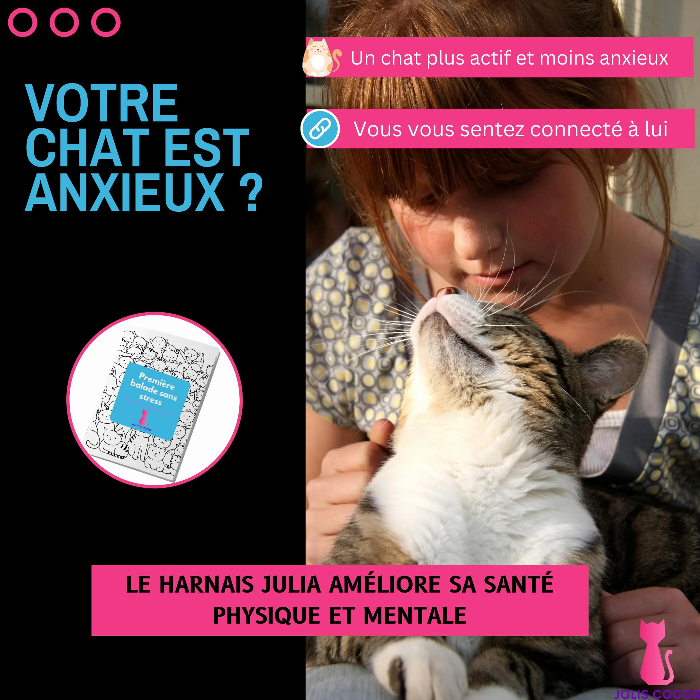 Harnais et Laisse pour Chat ou Lapin avec Guide Première Sortie, Accessoire Réglable Réfléchissant, Anti-Fugue