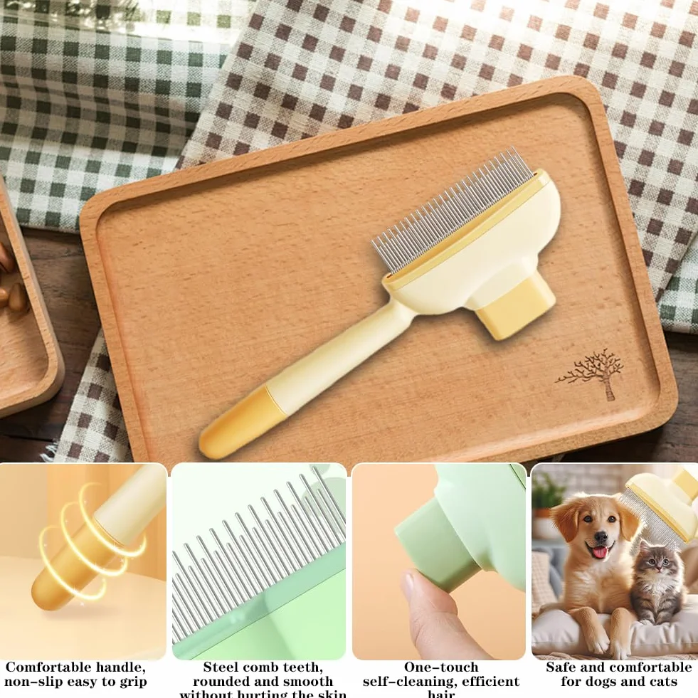 Peigne Autonettoyant pour Chats Brosse de Toilettage avec Bouton Jaune
