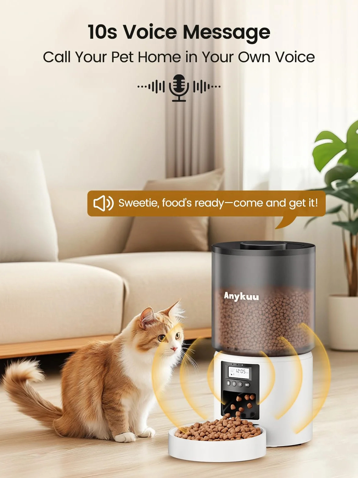 Distributeur Croquettes Chat Automatique 4L Fonction Vocale 10s 6 Repas Minuterie Programmable