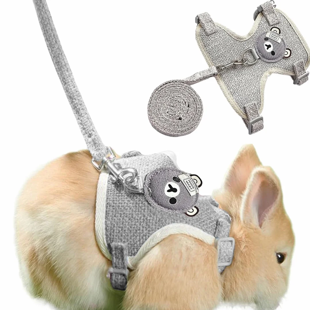 Harnais Lapin Nain, Laisse Réglable, Respirant Gris