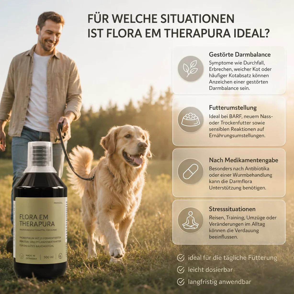 Flora EM Therapura Probiotique pour chien 500 ml liquide – Structure de la flore intestinale avec 21 herbes fermentées, micro-organismes et extraits de plantes – Digestion naturelle du chien