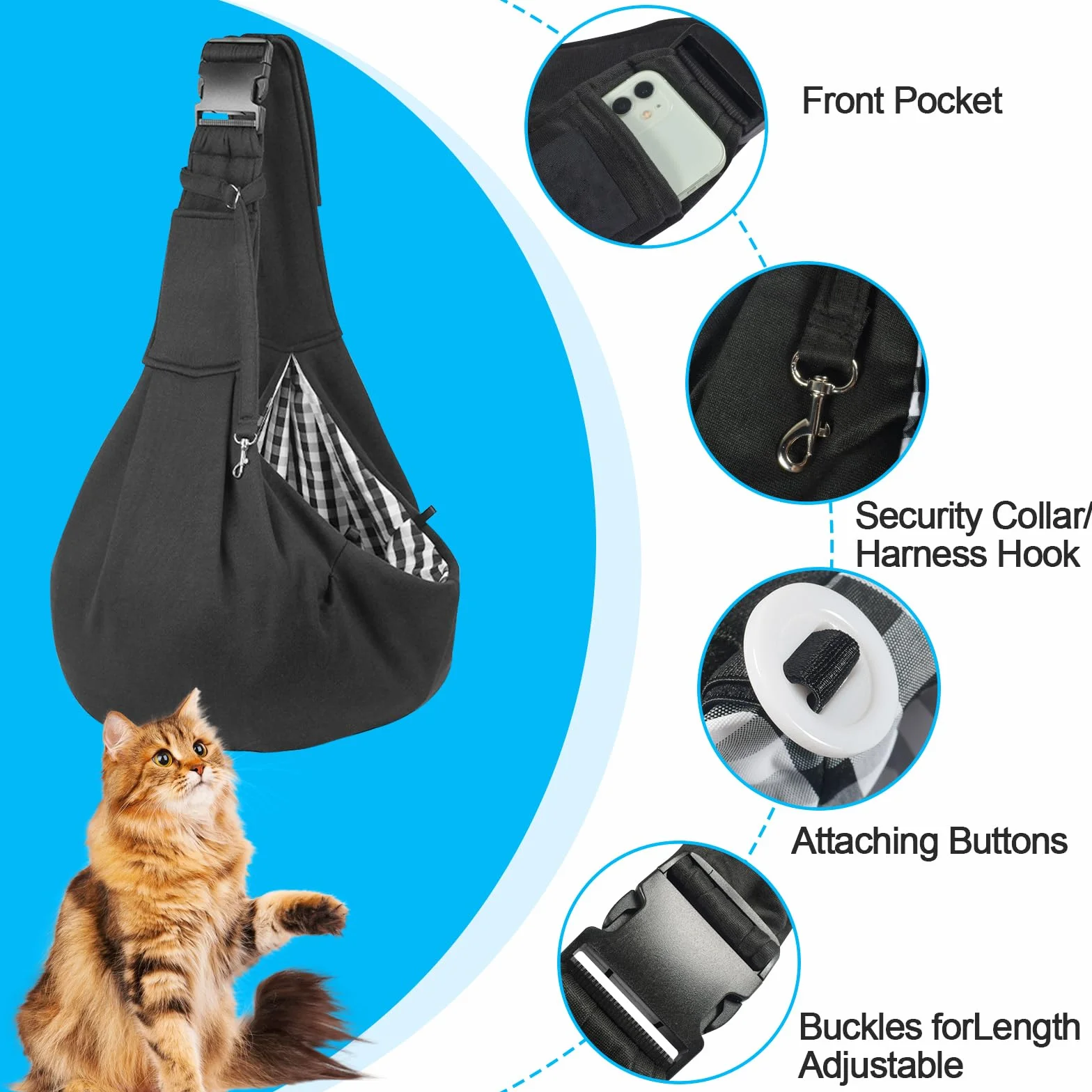 Sac De Transport pour Chien Chat, Sécurisé pour Animaux Domestiques, Taille Moyenne, Extérieur, Métro (Noir)