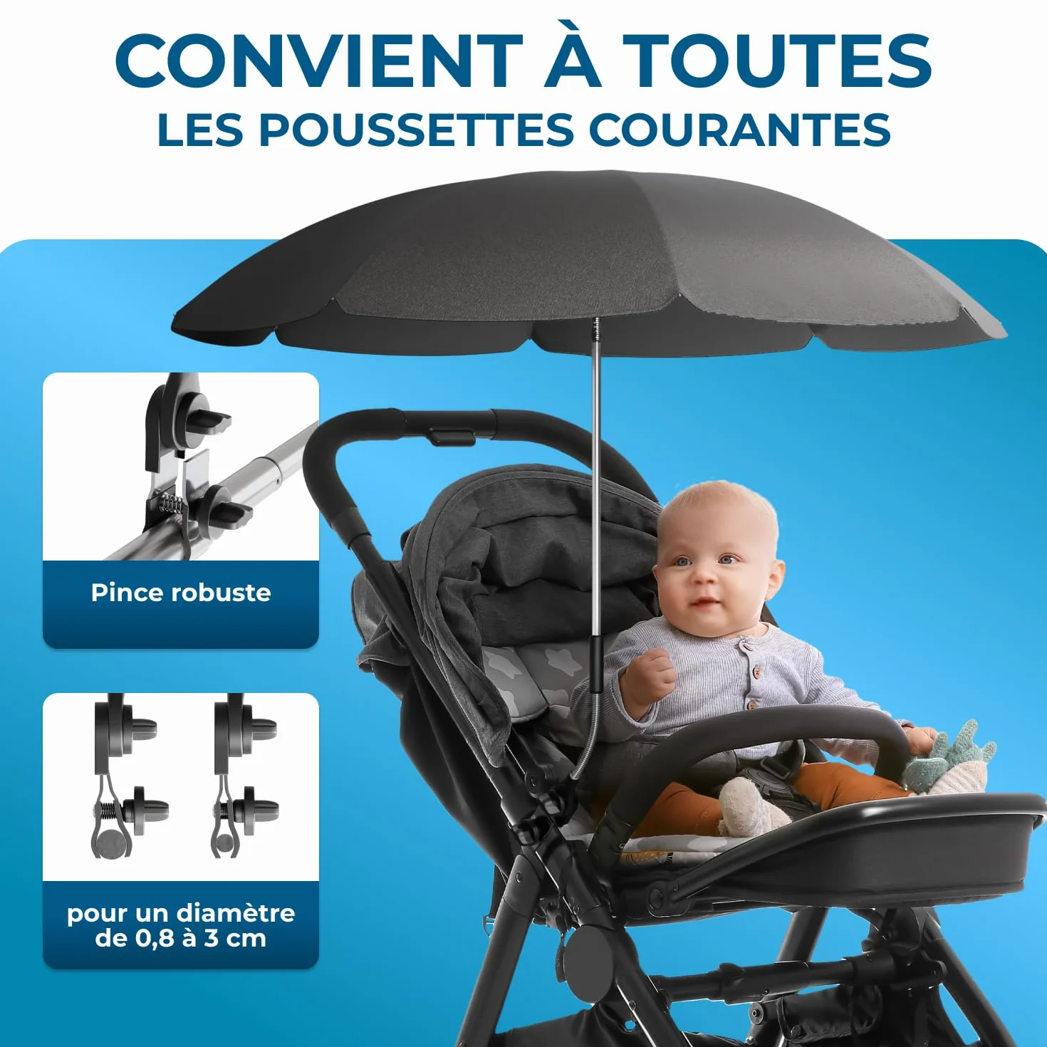 STYNGARD Parasol Poussette UV 50+ 70 cm ROME