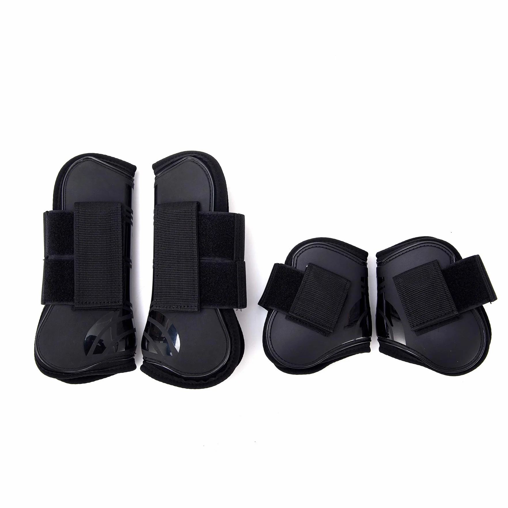 Guêtres pour chevaux Lot de 4 avec coque rigide et fermeture velcro PU robuste Tendon Boots Classic Noir