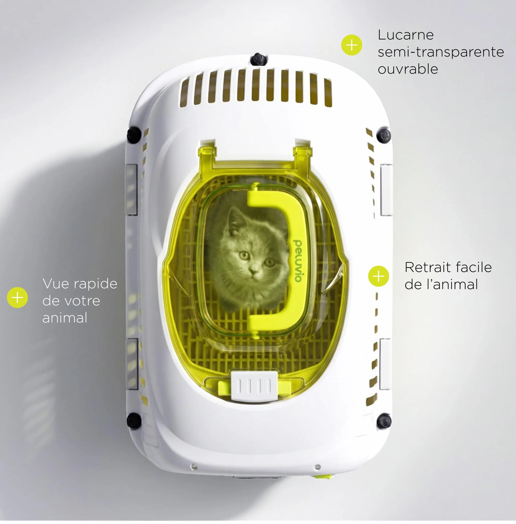 Safy Boîte de Transport Rigide pour Chat avec Porte en Métal, Double Sécurité et Ventilation, Rabat de Visualisation Supérieur, Poignée Escamotable, Grille Amovible