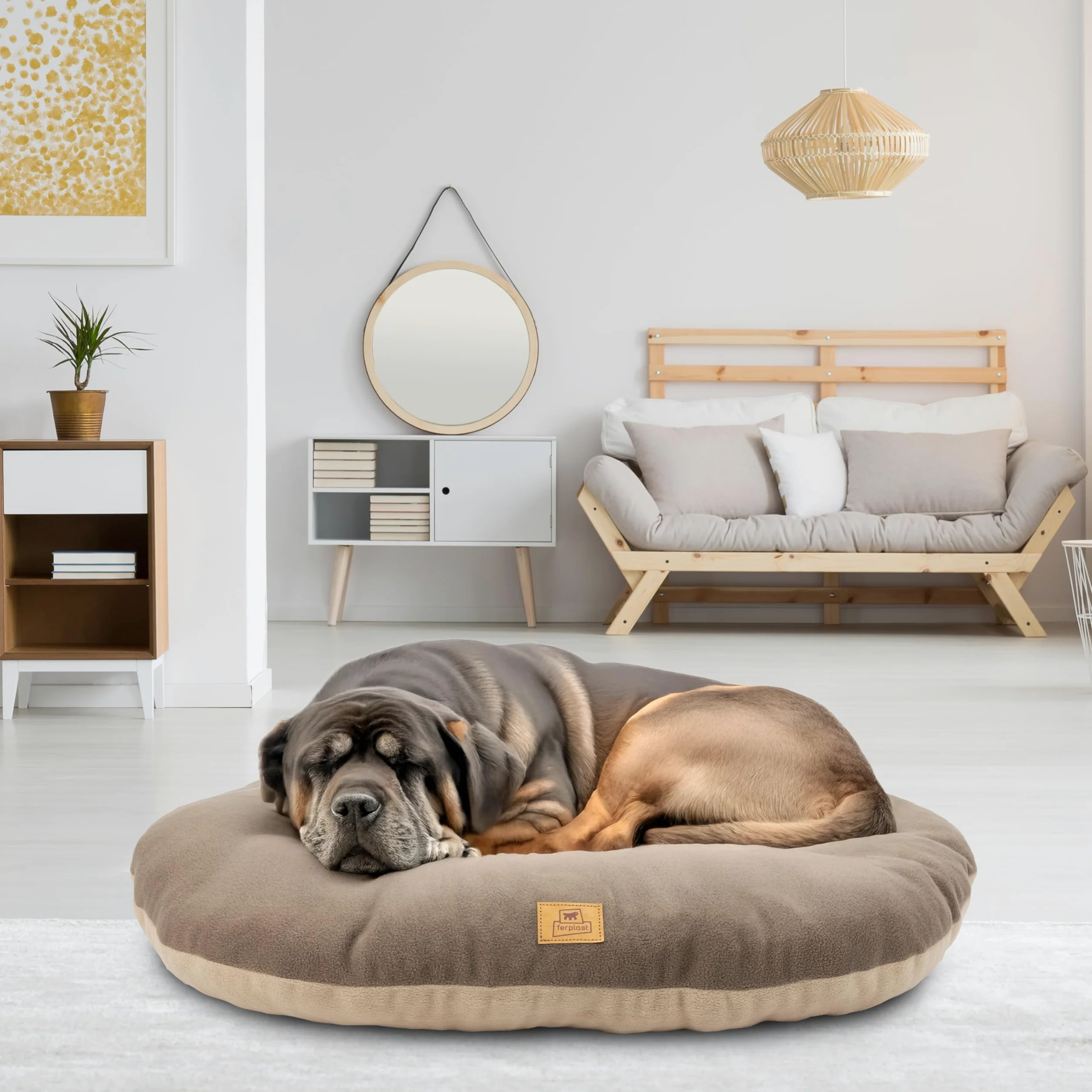 Ferplast Panier Chien Relax, Coussin pour Chiens de Petite Taille, Panier Chats, Tapis Chien Voitures, Lavable, en Tissu Micropolaire avec Rembourrage Doux, 85 x 55 cm. Taupe