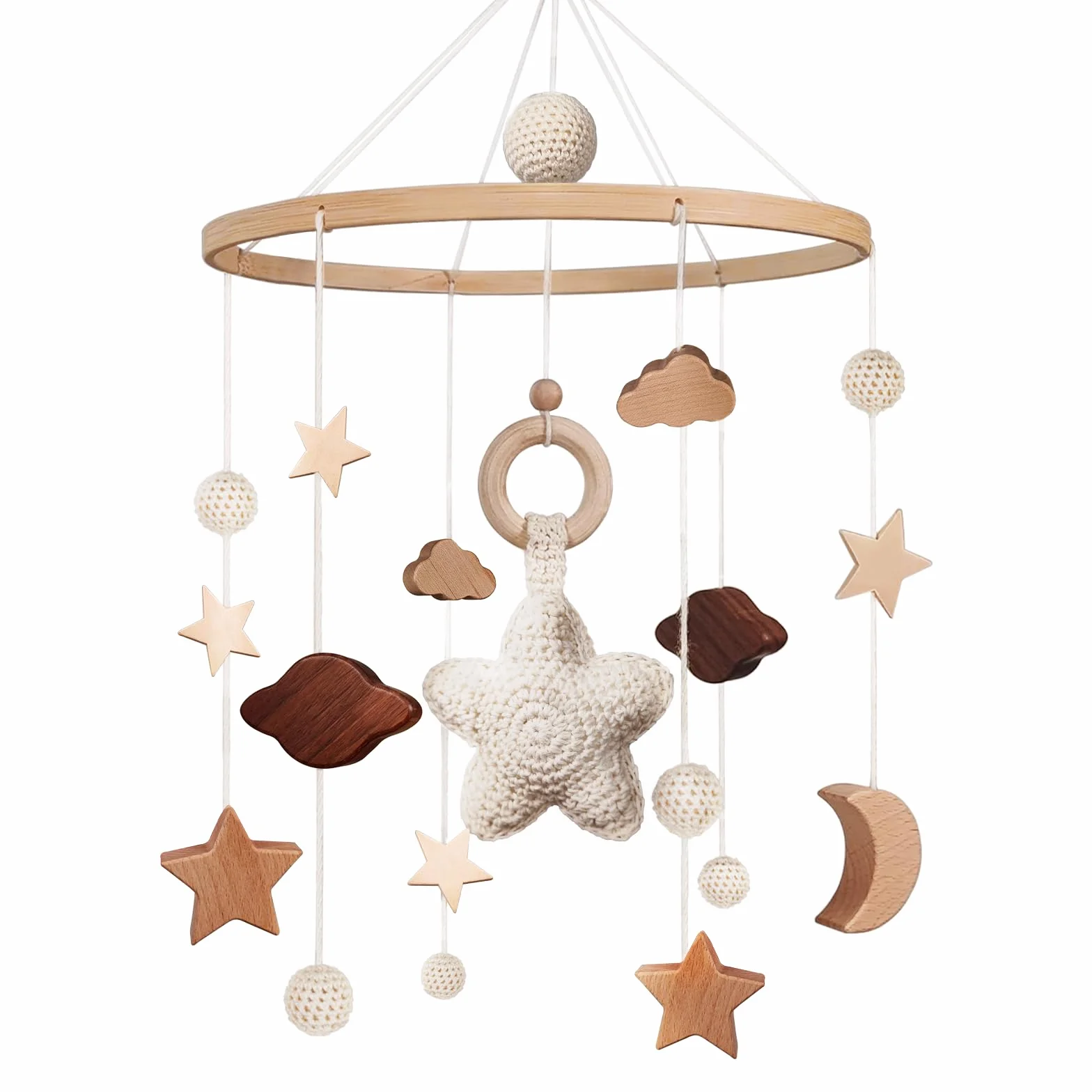 SWECOMZE Lit bébé mobile avec étoiles en bois Mobile bébé fille Cloche carillon de vent suspendu