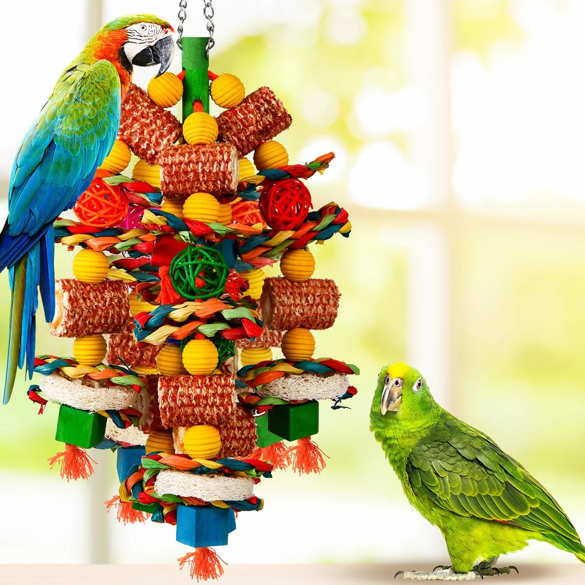 Jouets pour oiseaux, épi de maïs naturel et luffa, jouets à mâcher pour perroquets gris africains, aras, cacatoès