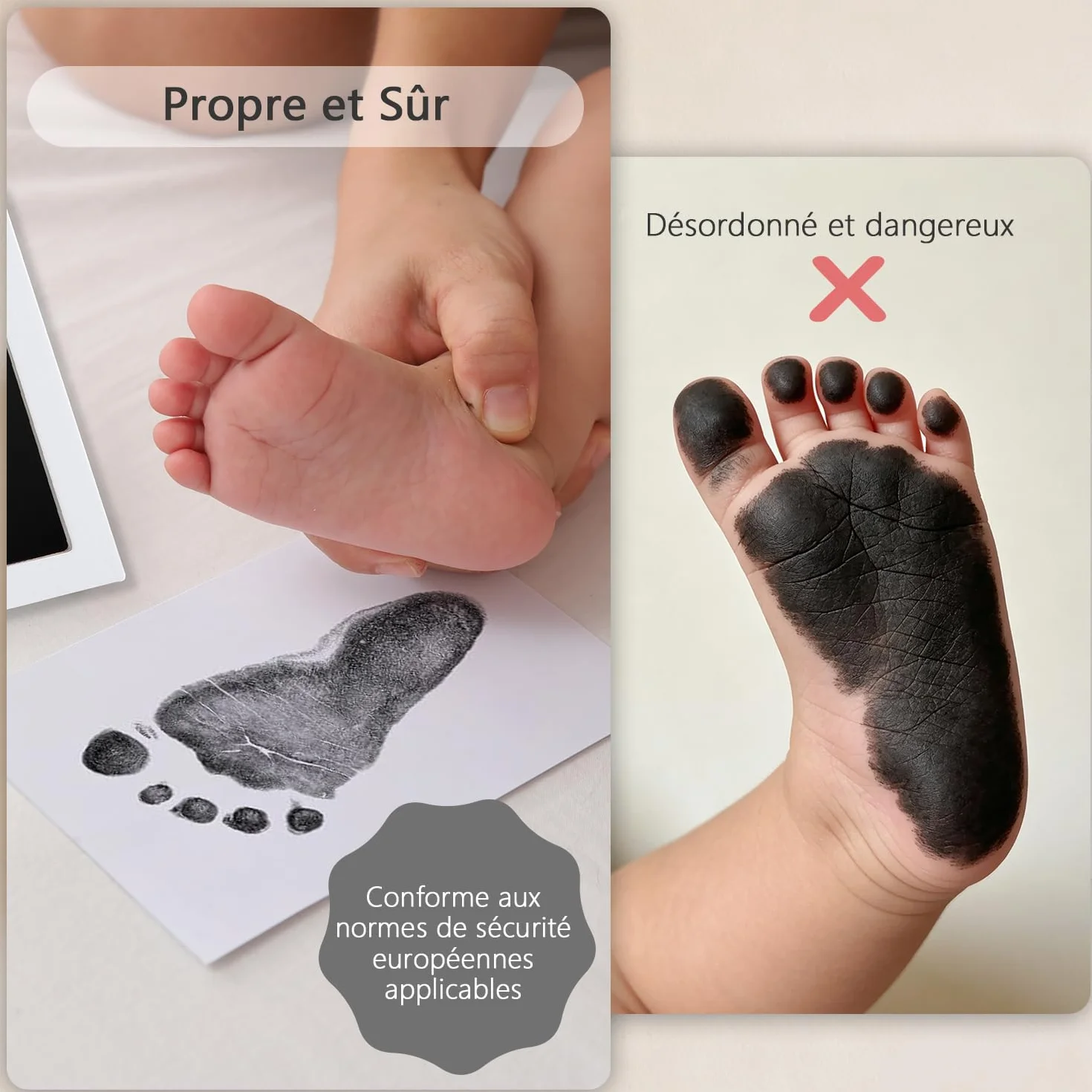 Cadre Empreintes Bébé Encre avec Tampon Encreur Clean Touch Non Toxique Cadeau Bébé Blanc