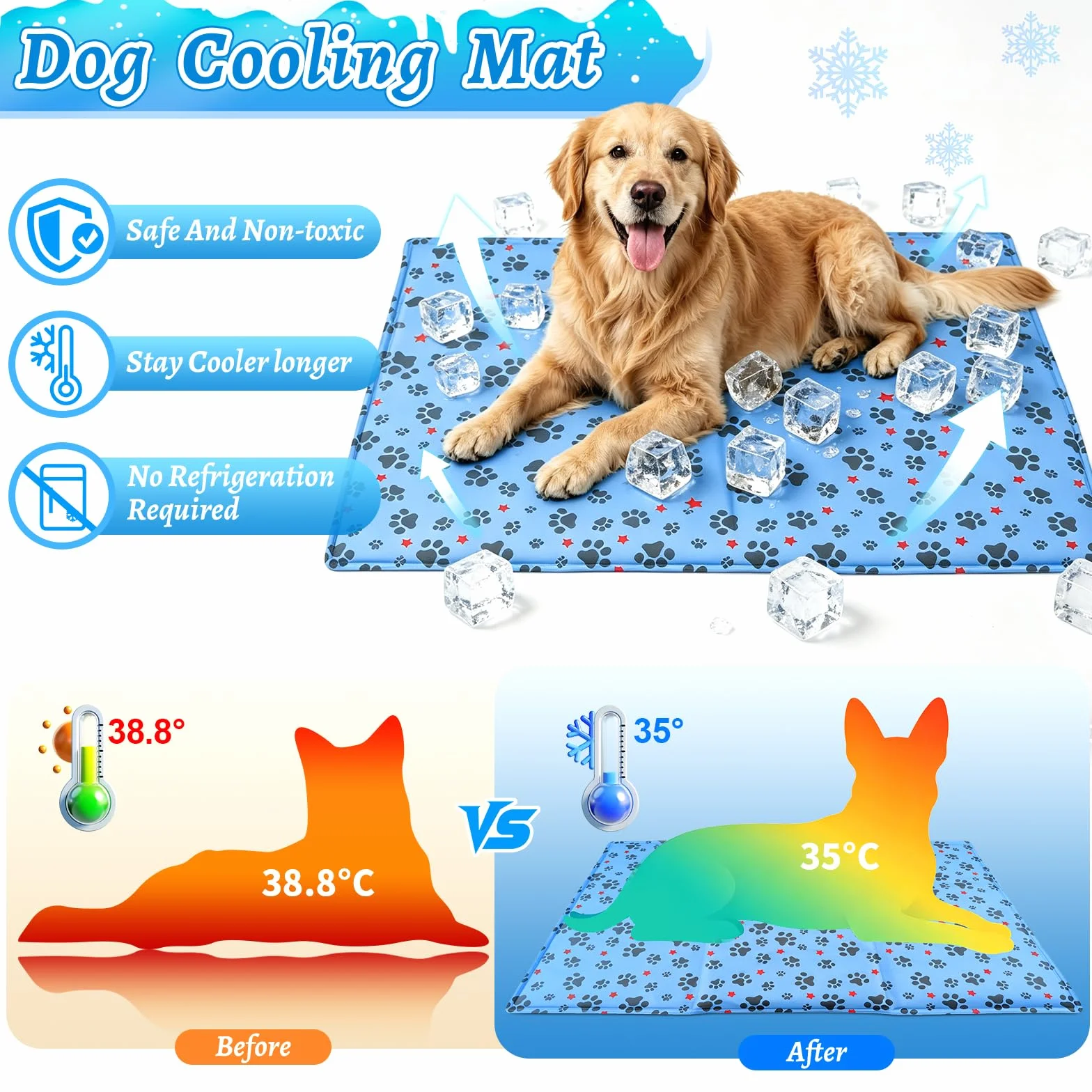 Tapis Rafraichissant Chien 90x60cm Refroidissement Naturel Pliable Bleu