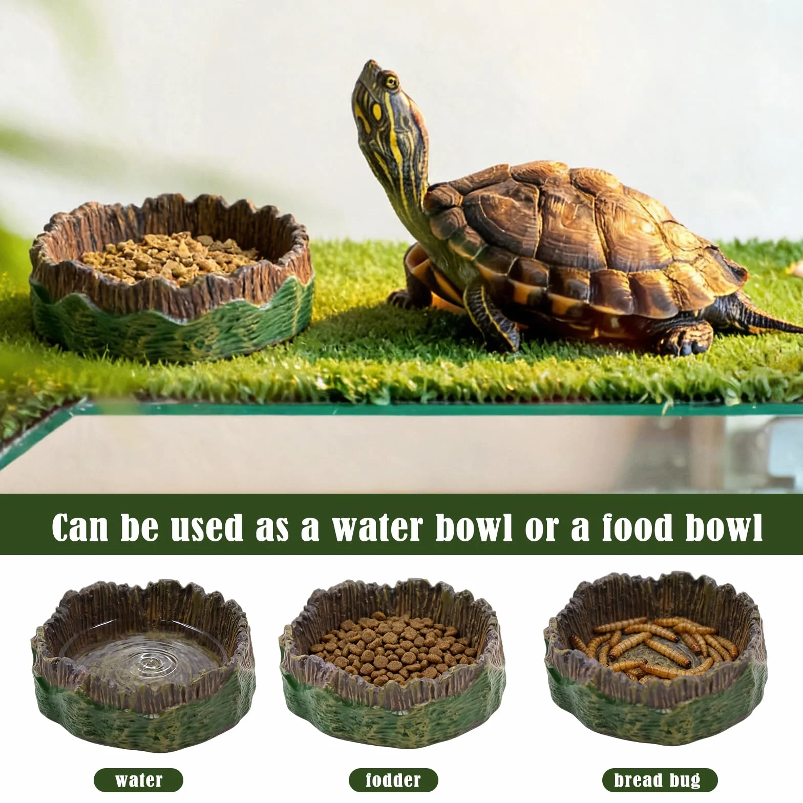 Bac à Eau pour Reptiles Terrarium Accessoire, Mangeoire Reptiles 4 Pièces avec Pinces