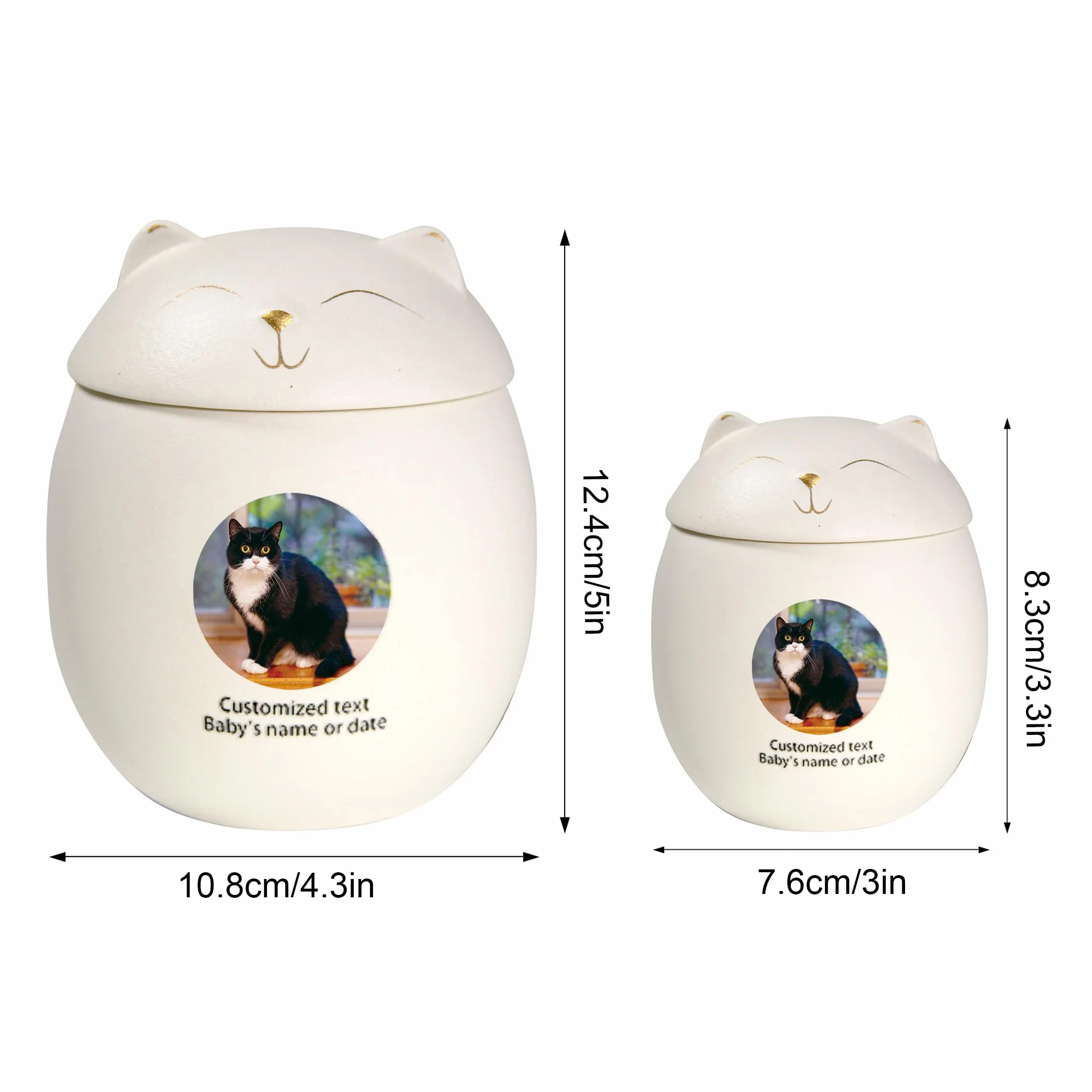 Urne personnalisée pour cendres de chat - Urne de crémation pour animaux de compagnie, Blanc, Grande