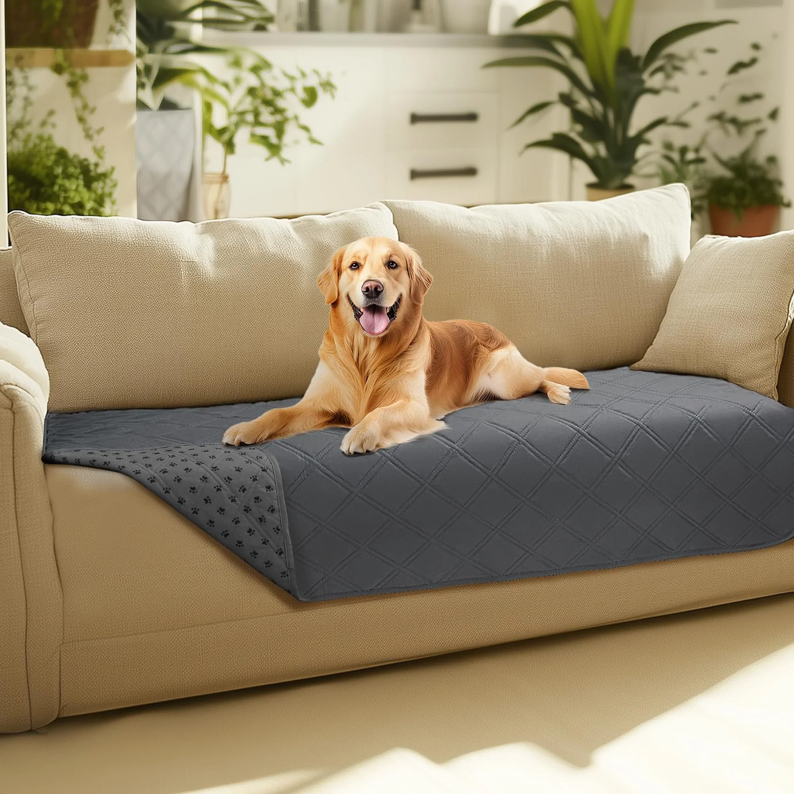 Couverture Imperméable pour Chien avec Points Antidérapants, Tapis de Chien Robuste, Lavable en Machine, Gris 76x178cm