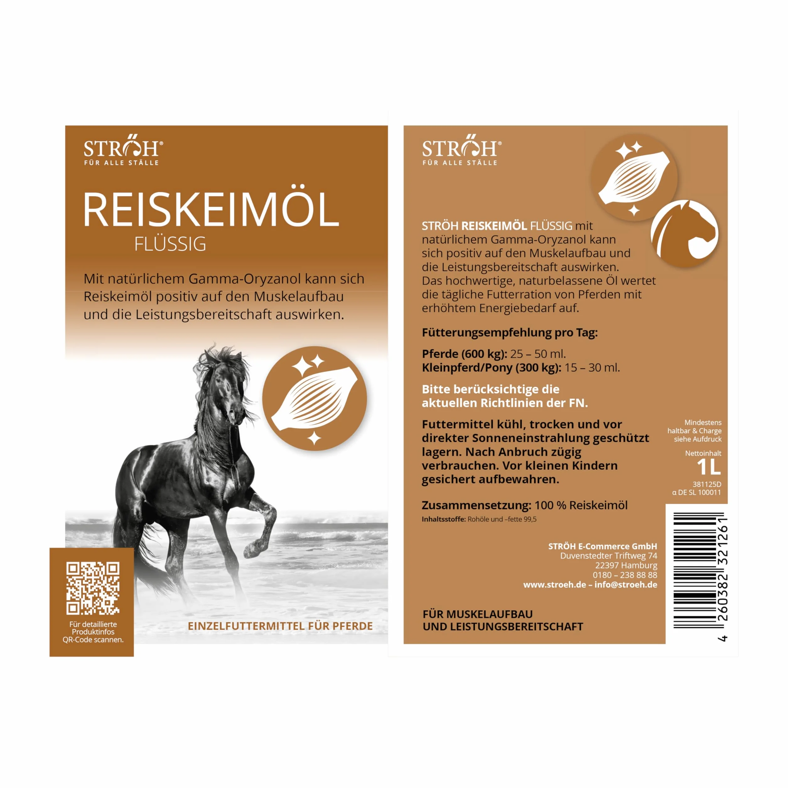 STRÖH Ecom Reiskeimöl 1L Flasche 100% Reiskeimöl Ohne Zusätze