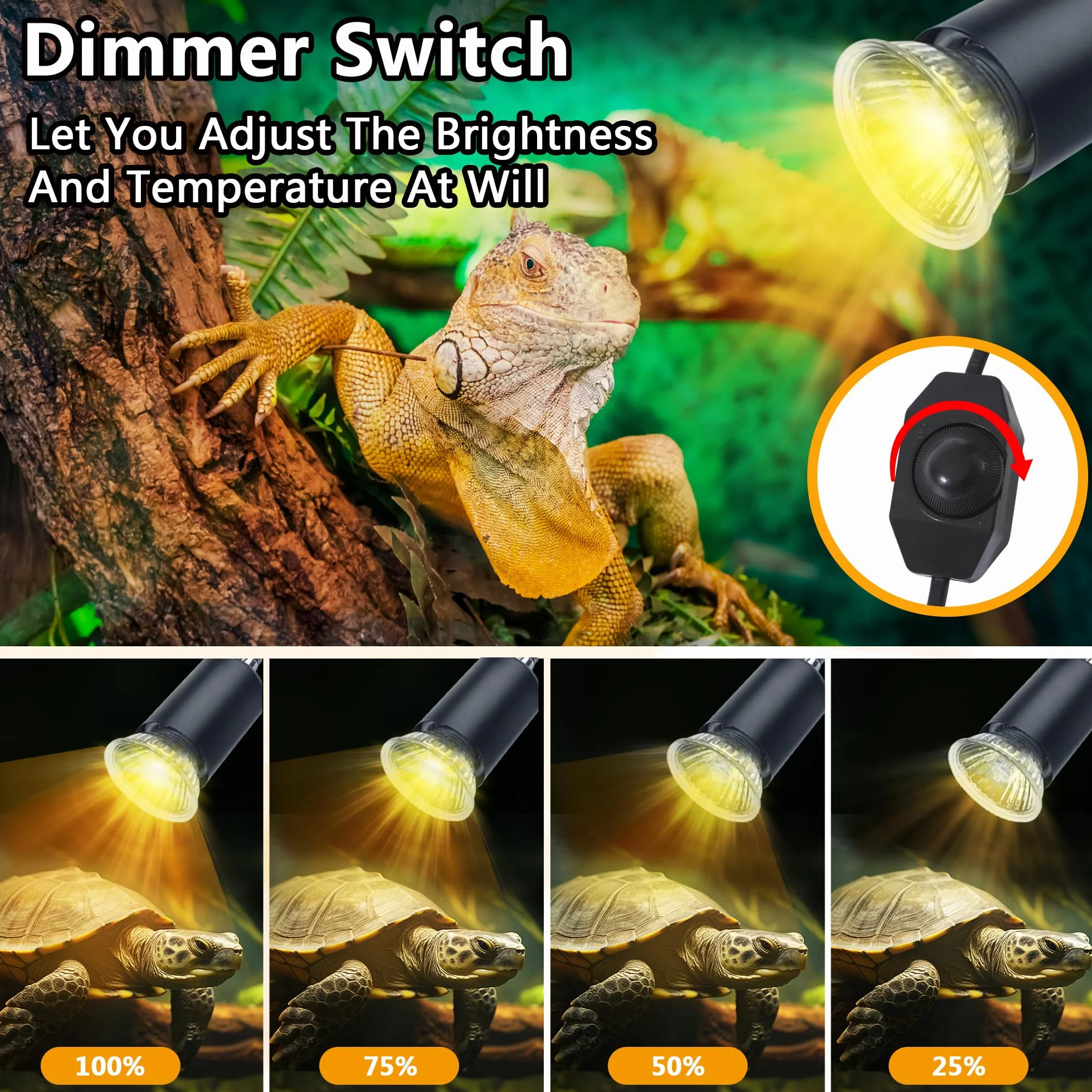 Lampe Chauffante Reptiles 50W UVA UVB Halogène Température Réglable
