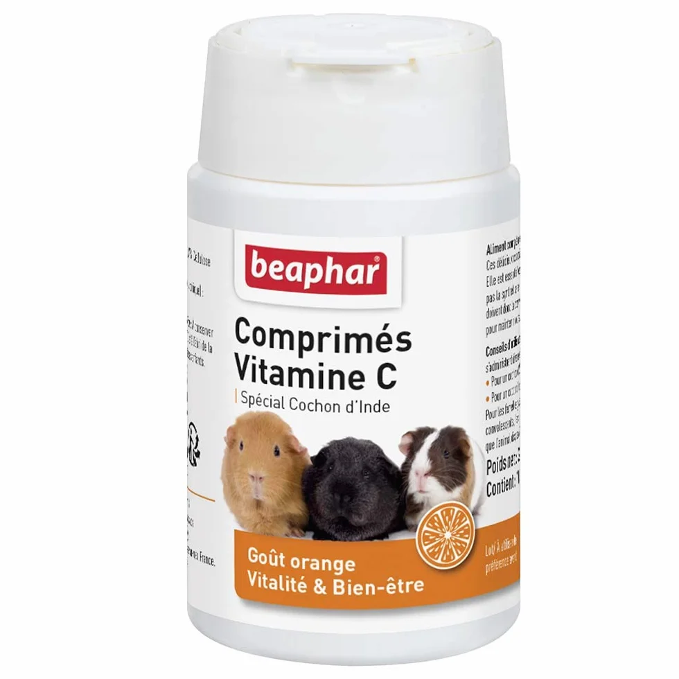Beaphar – Comprimés de Vitamine C pour Cochon d'Inde – Goût Orange – Apporte vitalité et Bien-être – Répond aux Besoins des cochons d’Inde en Vitamine C – Bonne santé – 100 pièces