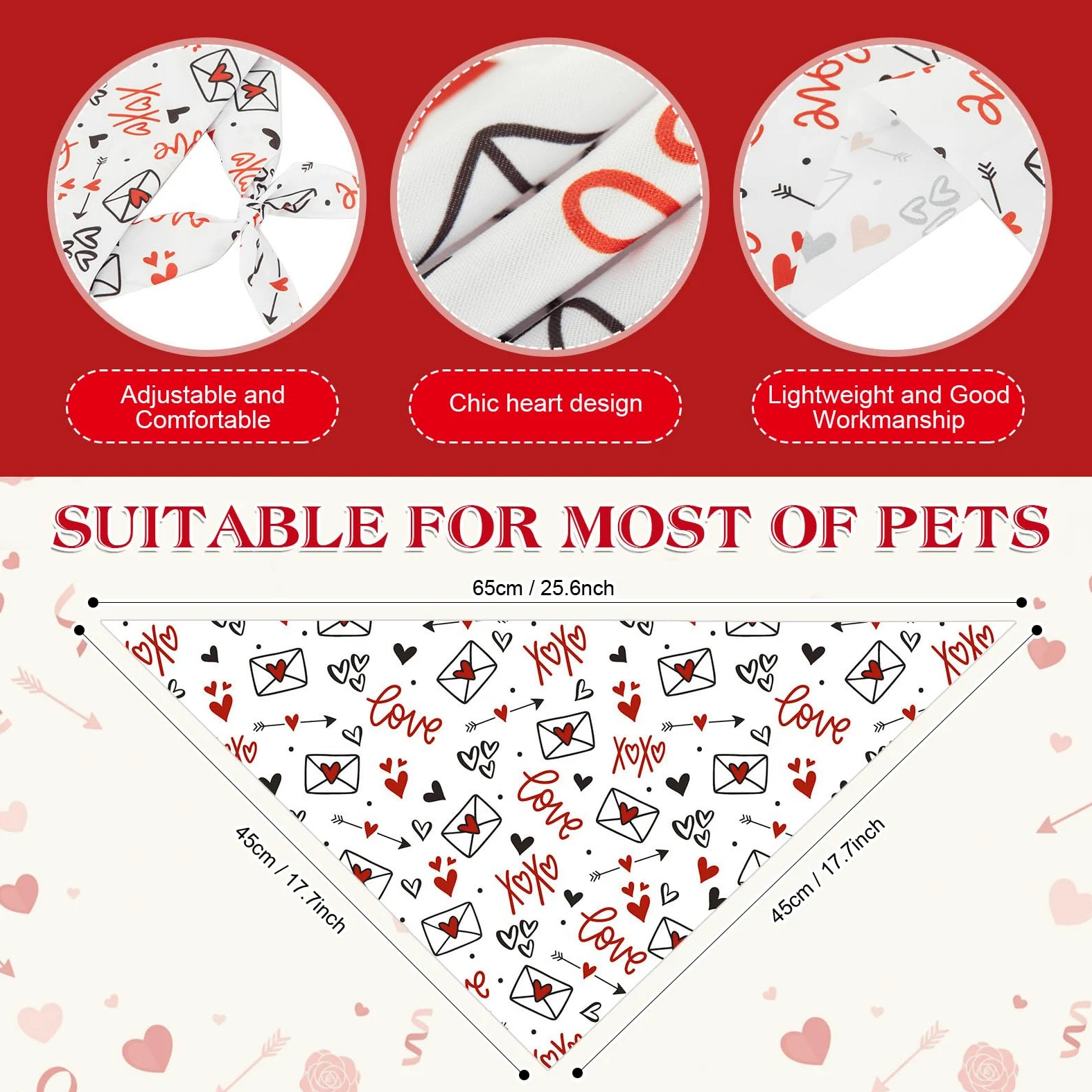 Shyyween Lot de 100 bandanas souples réglables pour la Saint-Valentin pour chiens de petite, moyenne et grande taille (65,6 x 45 x 45 cm)
