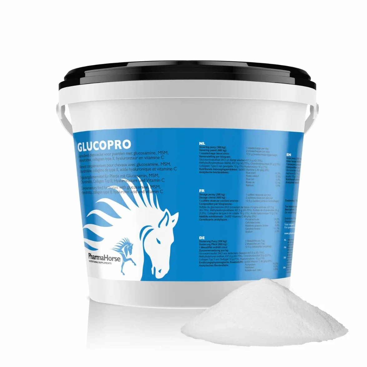 PharmaHorse Glucopro Supplément Cheval 1000g MSM Vitamine C Glucosamine Collagène sans Sucre