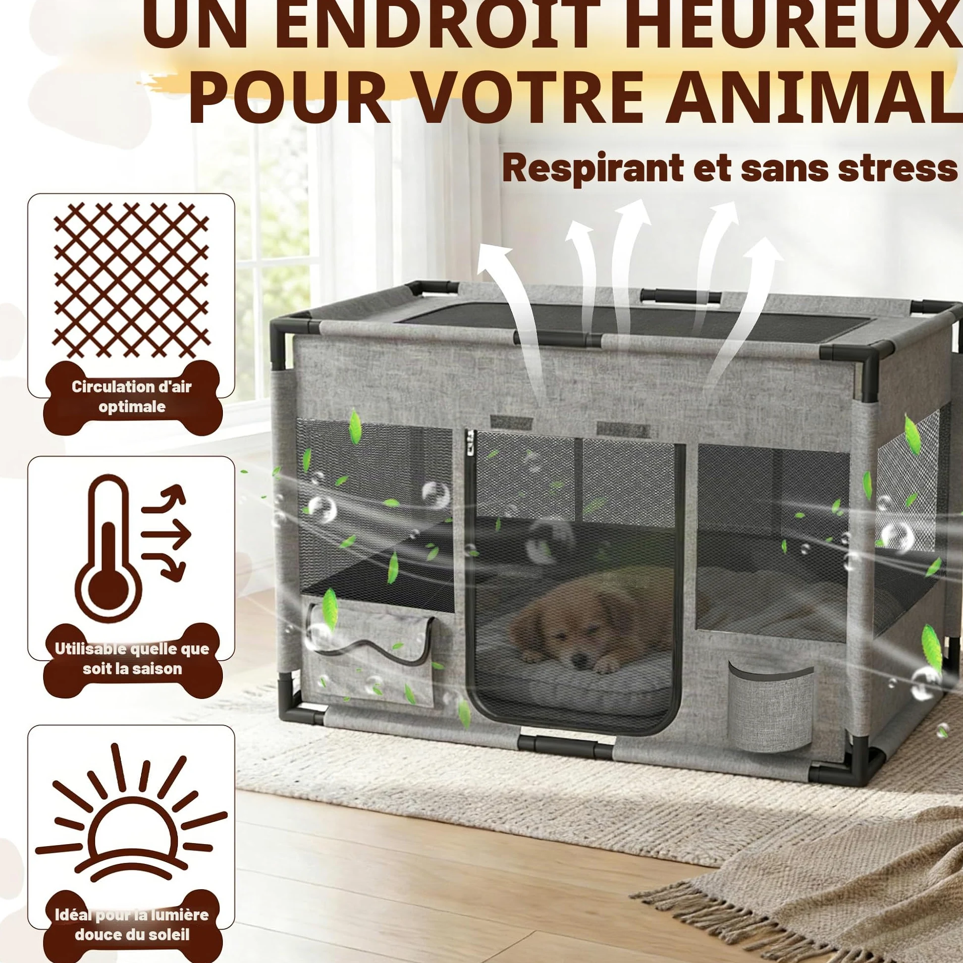 LZQ Enclos pliable pour animal de compagnie - Cadre en PVC - Cage pour animaux de compagnie - Enclos pour animaux - Enclos pour chiots - Pour chiens, chats, petits animaux - Carré - Taille L