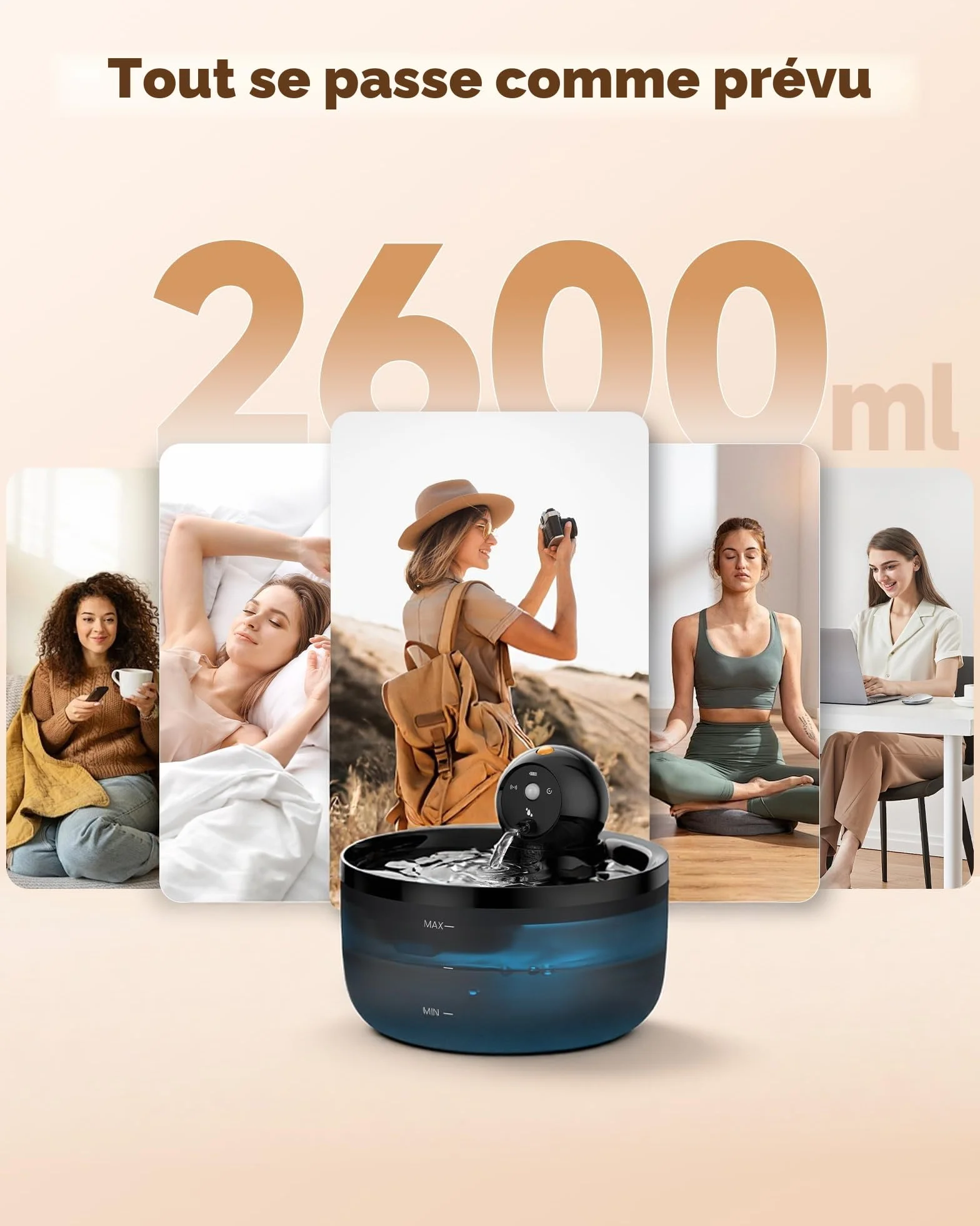 Fontaine à Eau pour Chat sans Fil 2,6L avec Détecteur de Mouvement et Batterie Rechargeable Silencieux
