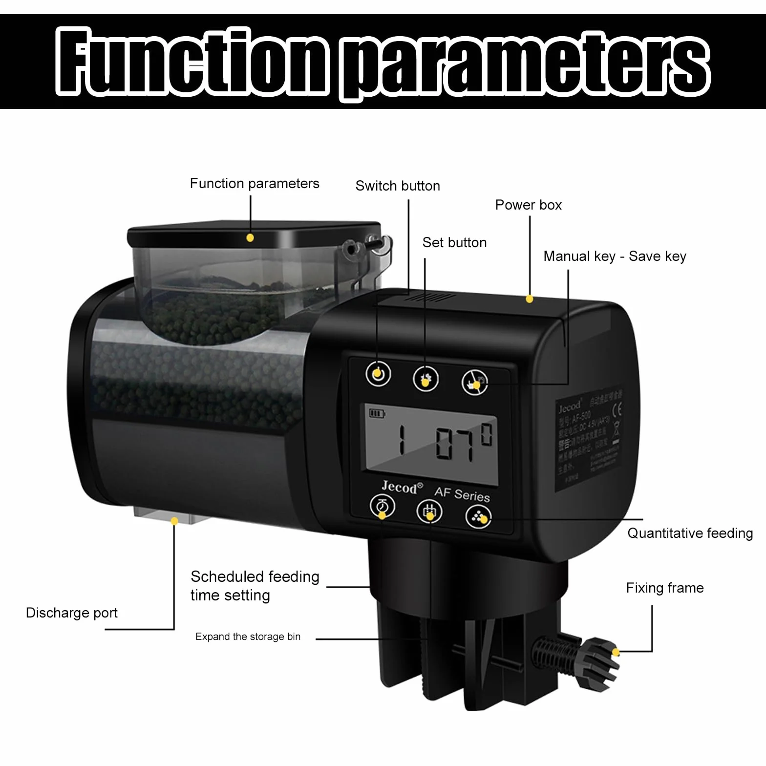 BORDEAG Distributeur automatique de nourriture pour poissons 160 x 70 x 102 mm minuterie grande capacité noir