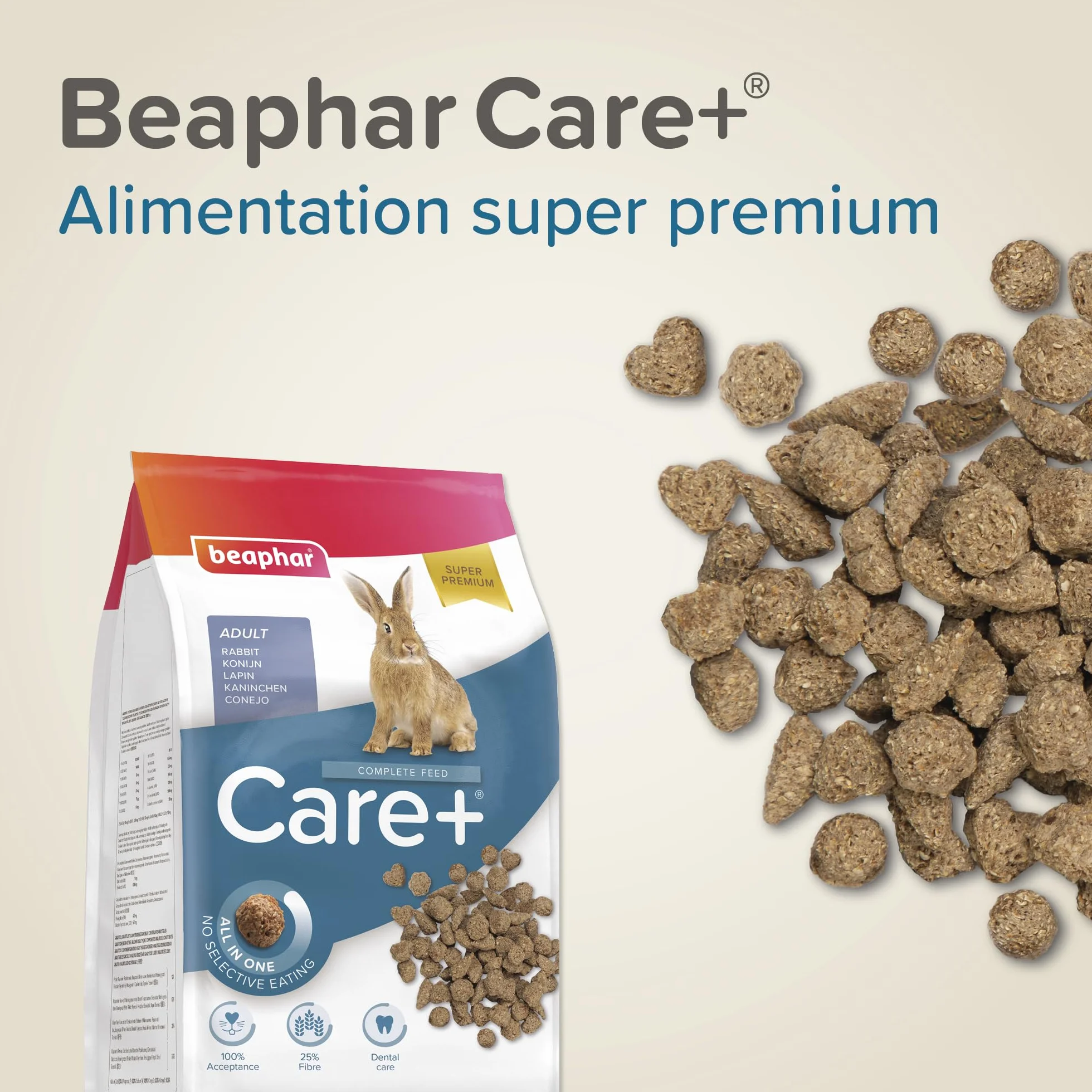 BEAPHAR Care+ Alimentation Super Premium extrudée pour Lapin 25% Fibres 1,5 kg