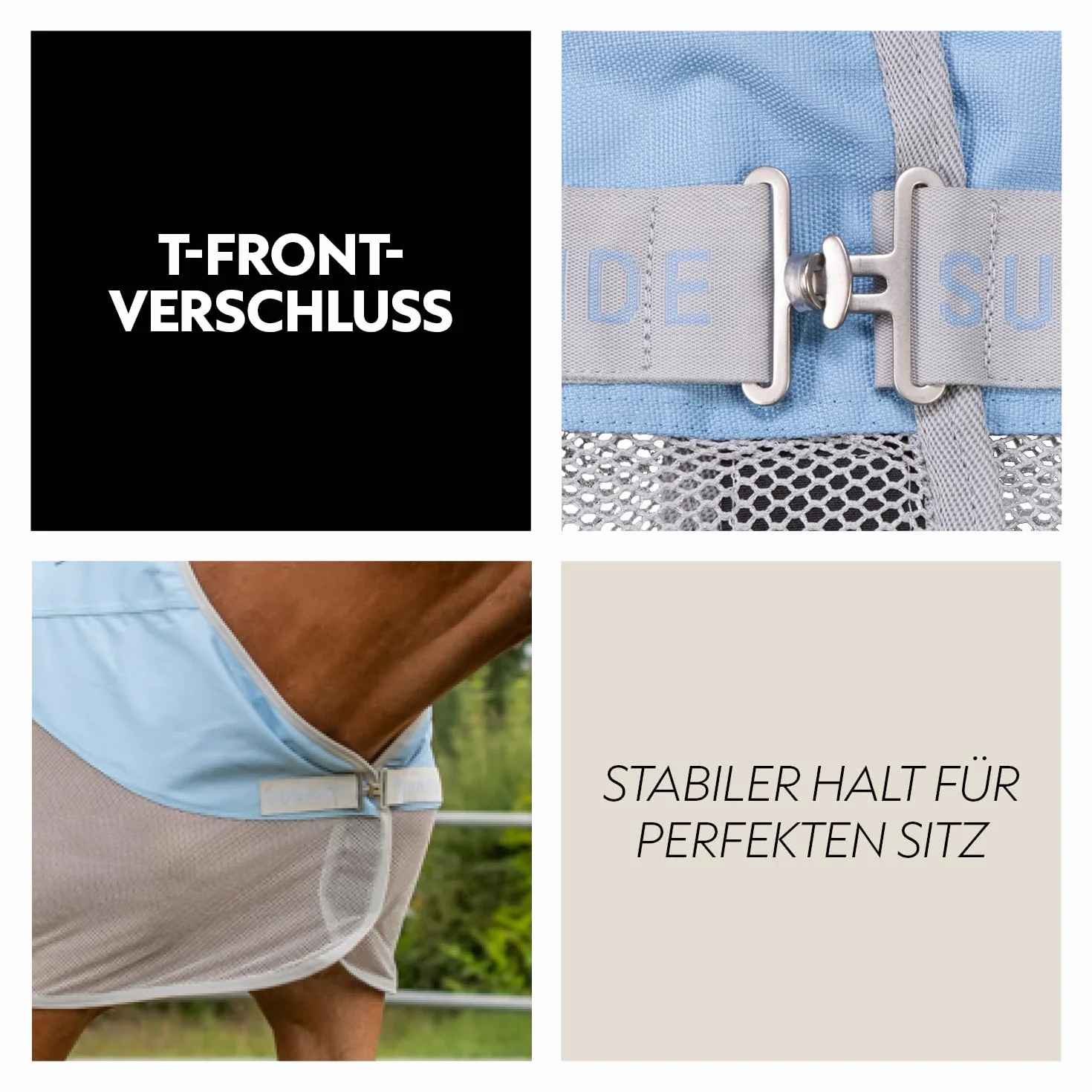 Couverture Pluie Anti-Mouches 0g Cheval Oslo 1200D Couvre-Cou Amovible Imperméable Colonne Eau 3000 mm Bleu Gris 145 cm
