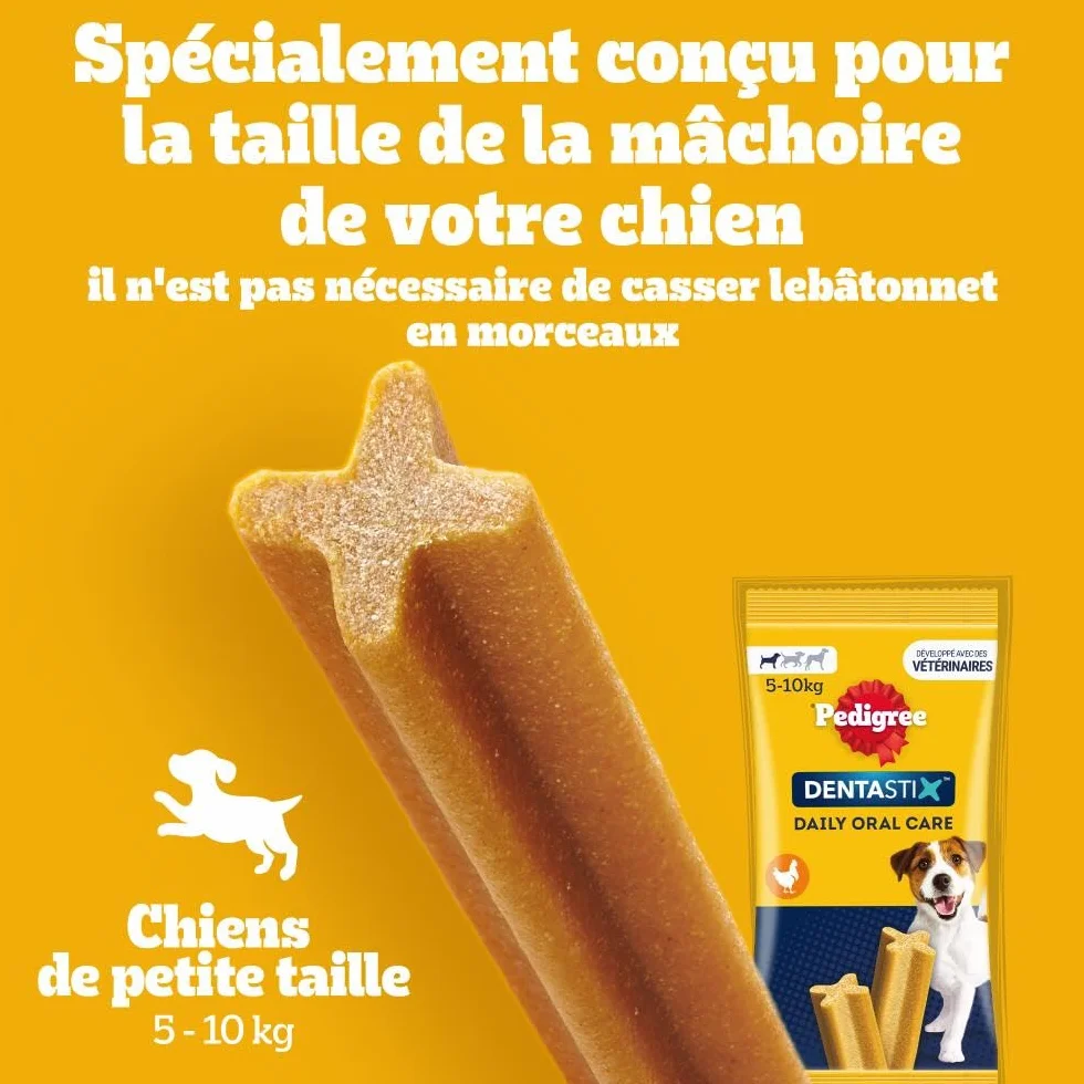 PEDIGREE DENTASTIX 56 Bâtonnets à Mâcher pour Petits Chiens 5-10kg, Saveur Poulet et Bœuf